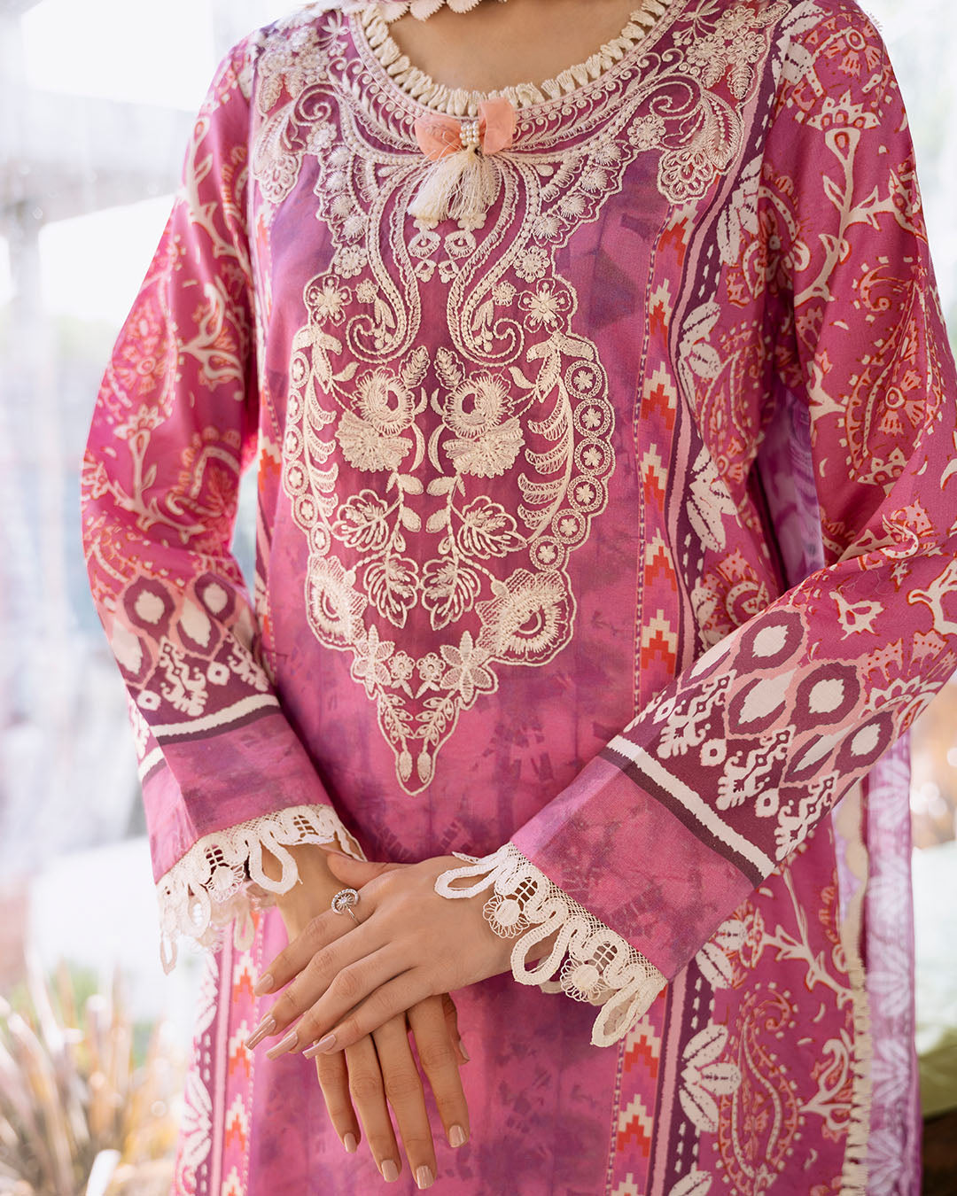 Roheenaz | Flora Printed Lawn | Amaranth - Riwayat-e-Khas