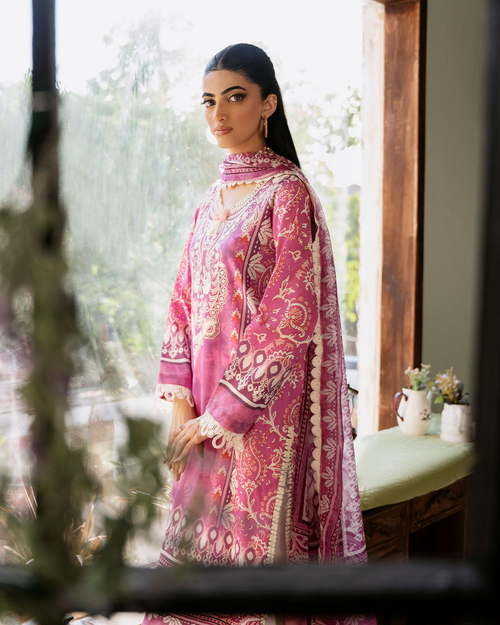 Roheenaz | Flora Printed Lawn | Amaranth - Riwayat-e-Khas