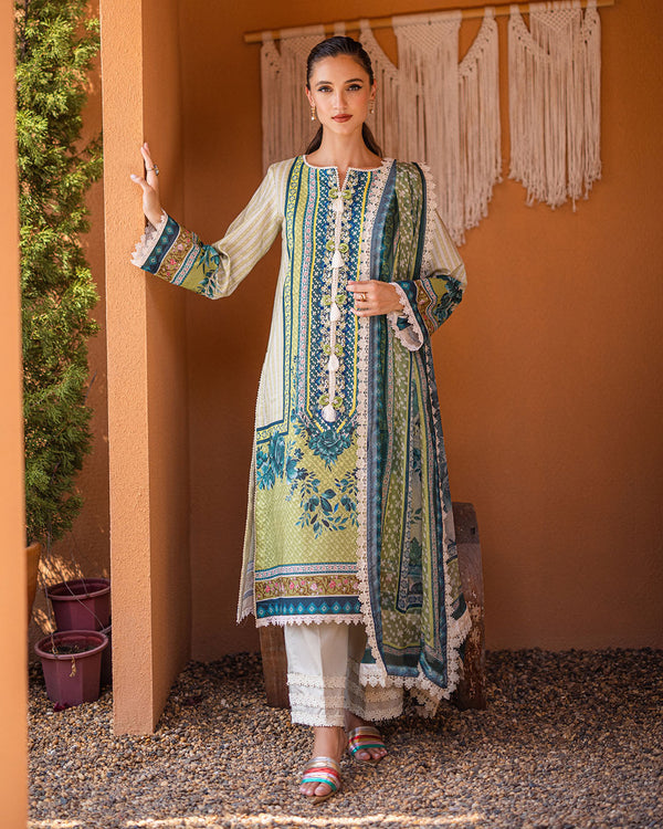 Roheenaz | Azalea Printed Lawn 24 | Ivory Elegance - Riwayat-e-Khas