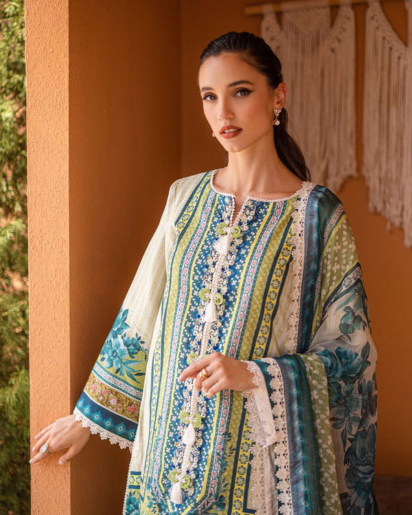 Roheenaz | Azalea Printed Lawn 24 | Ivory Elegance - Riwayat-e-Khas