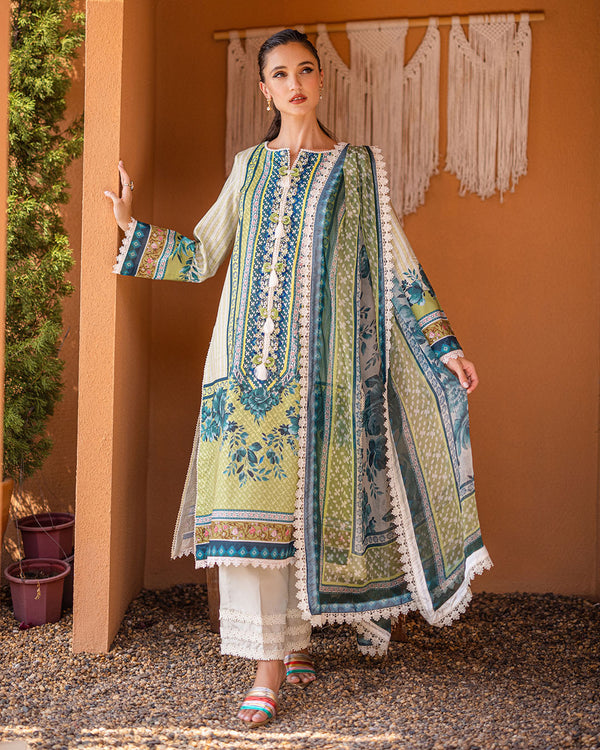Roheenaz | Azalea Printed Lawn 24 | Ivory Elegance - Riwayat-e-Khas