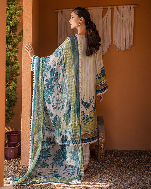 Roheenaz | Azalea Printed Lawn 24 | Ivory Elegance - Riwayat-e-Khas