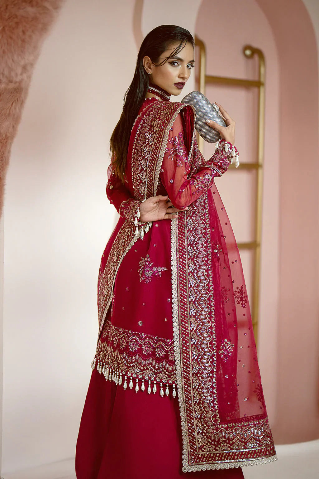 Ayzel Luminara Embroidered Organza 3Pc Suit AWF-03 RUBY
