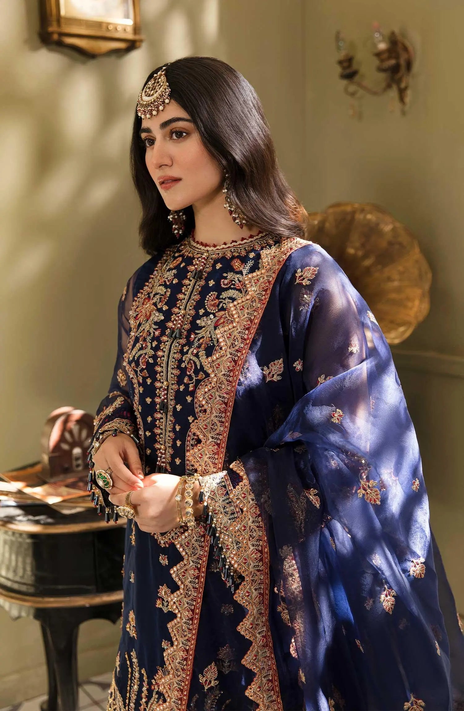 Zarin by Eleshia Embroidered Organza 3Pc Suit - SAARYA - House Of Anaya