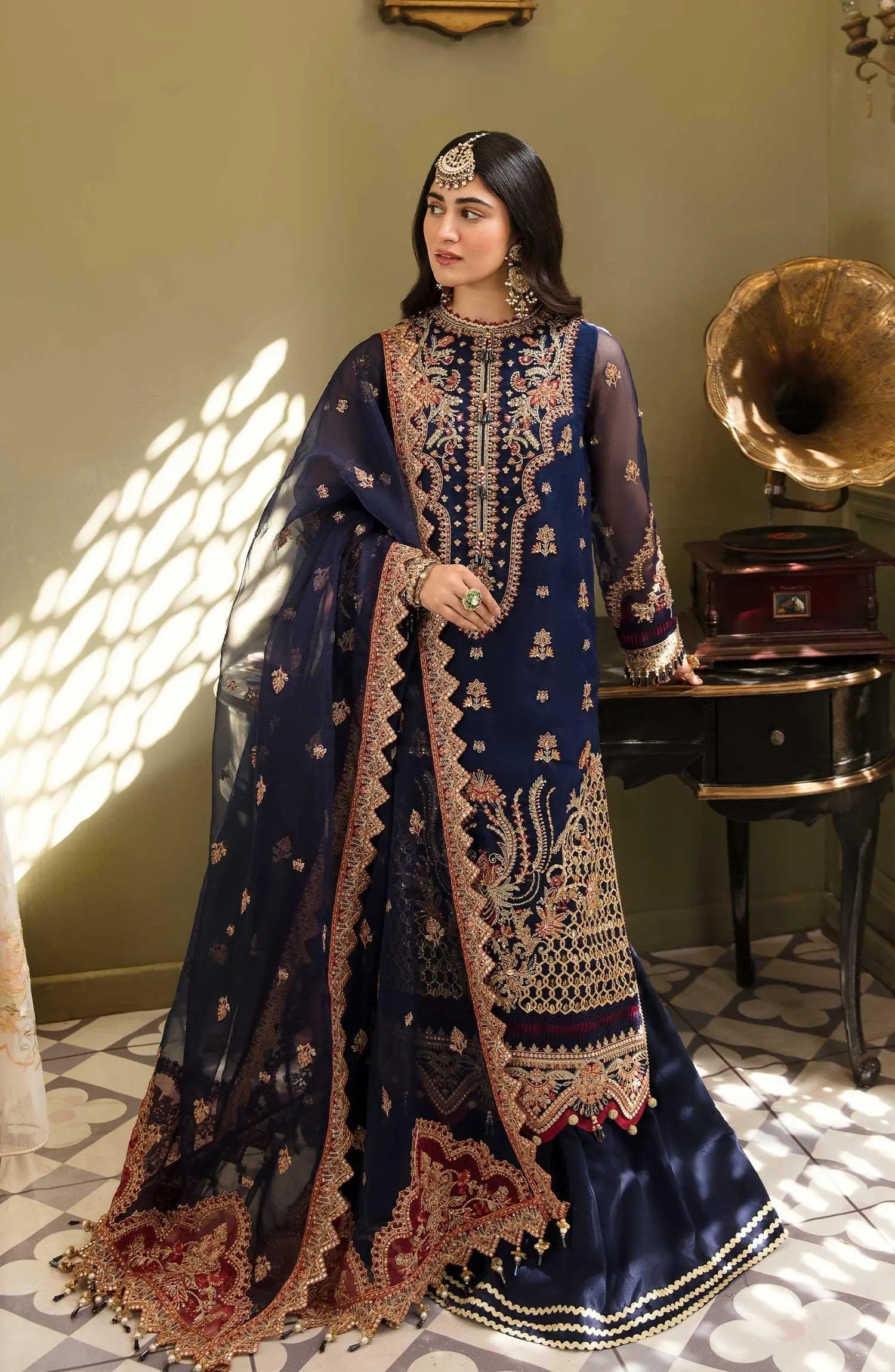 Zarin by Eleshia Embroidered Organza 3Pc Suit - SAARYA - House Of Anaya