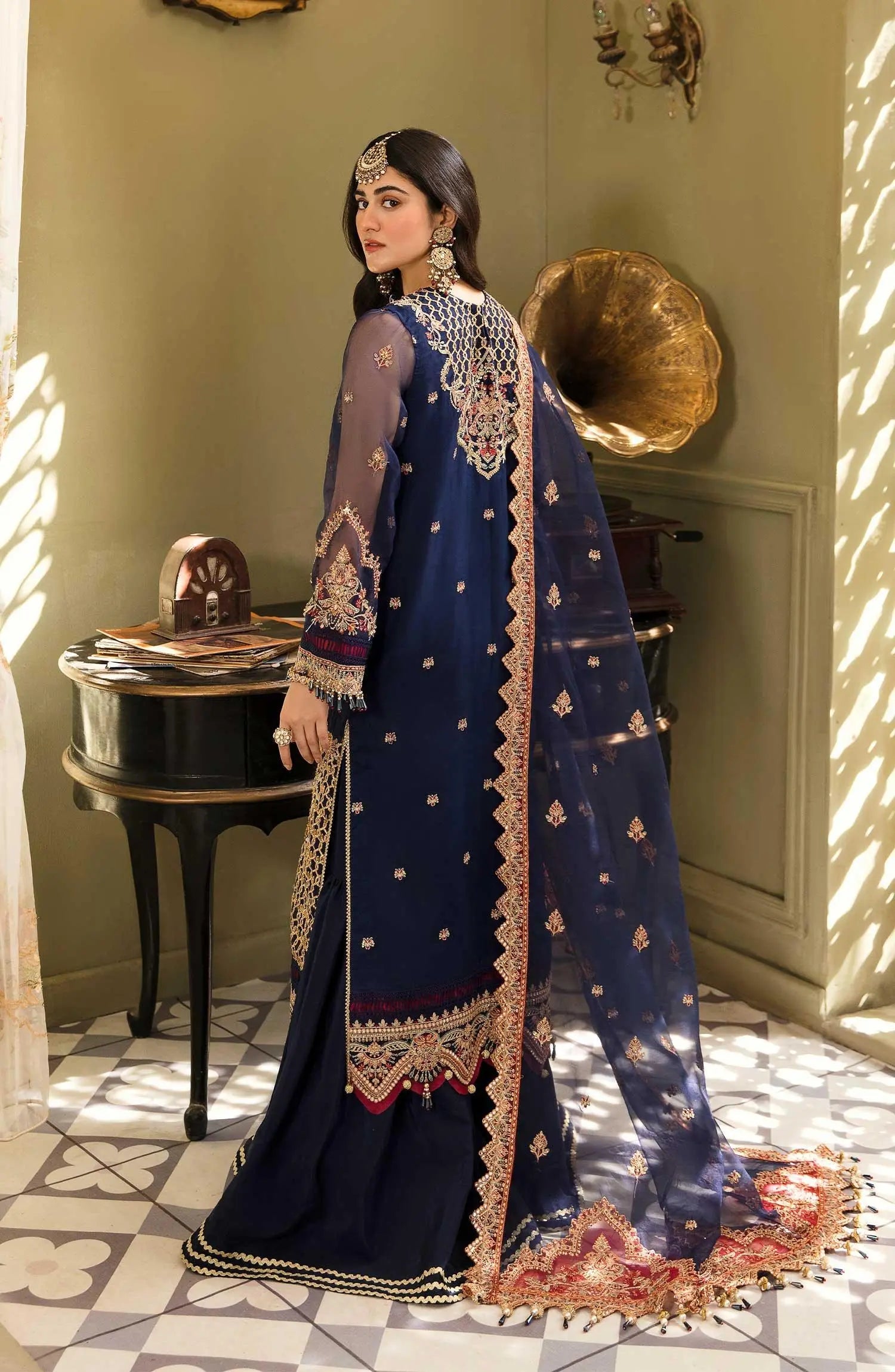 Zarin by Eleshia Embroidered Organza 3Pc Suit - SAARYA - House Of Anaya