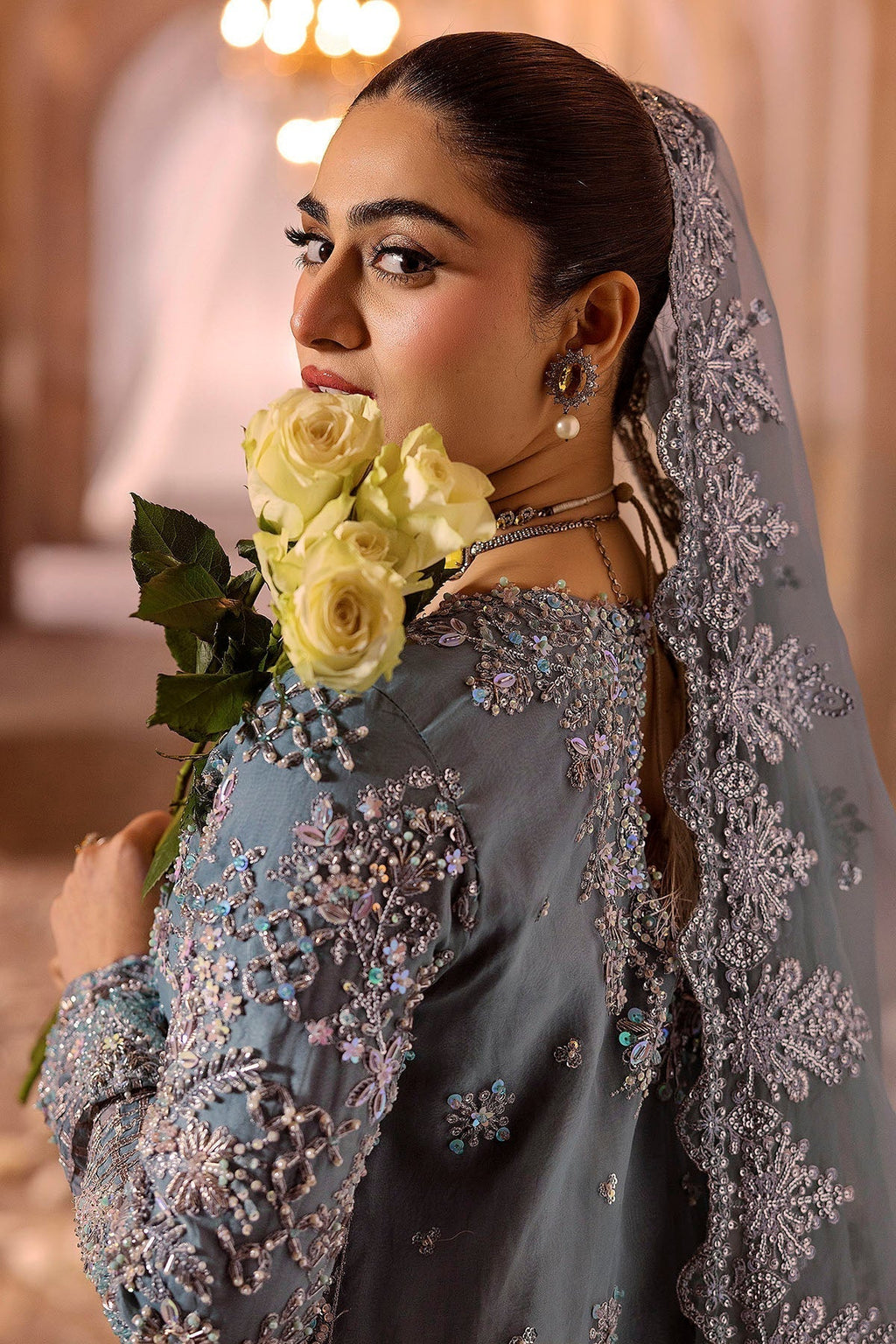 Motifz | Bridal Couture | 0014-FIROZEH EMBROIDERED ORGANZA STITCHED