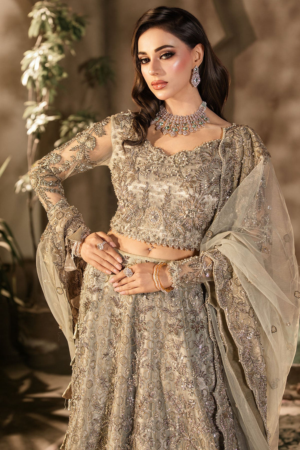 Motifz | Couture Wedding Wear | 0105-GRANDURE HAND EMBELLISHED SILK NET STITCHED