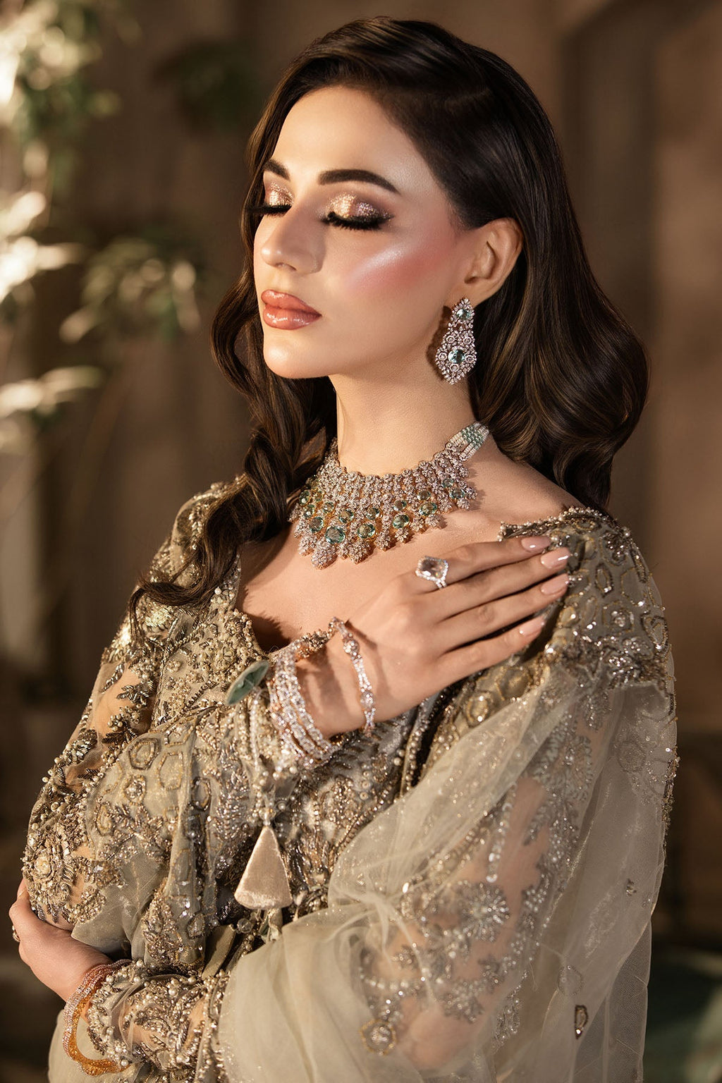Motifz | Couture Wedding Wear | 0105-GRANDURE HAND EMBELLISHED SILK NET STITCHED