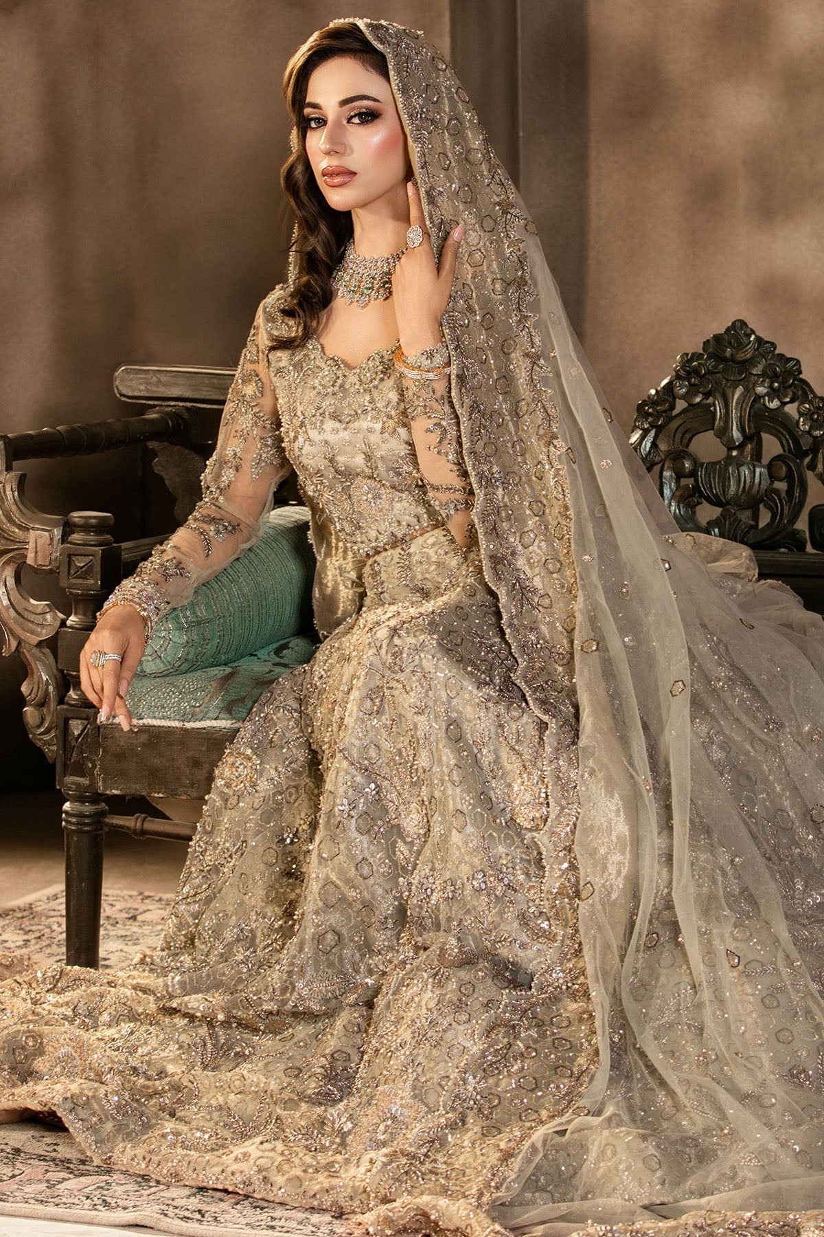 Motifz | Couture Wedding Wear | 0105-GRANDURE HAND EMBELLISHED SILK NET STITCHED