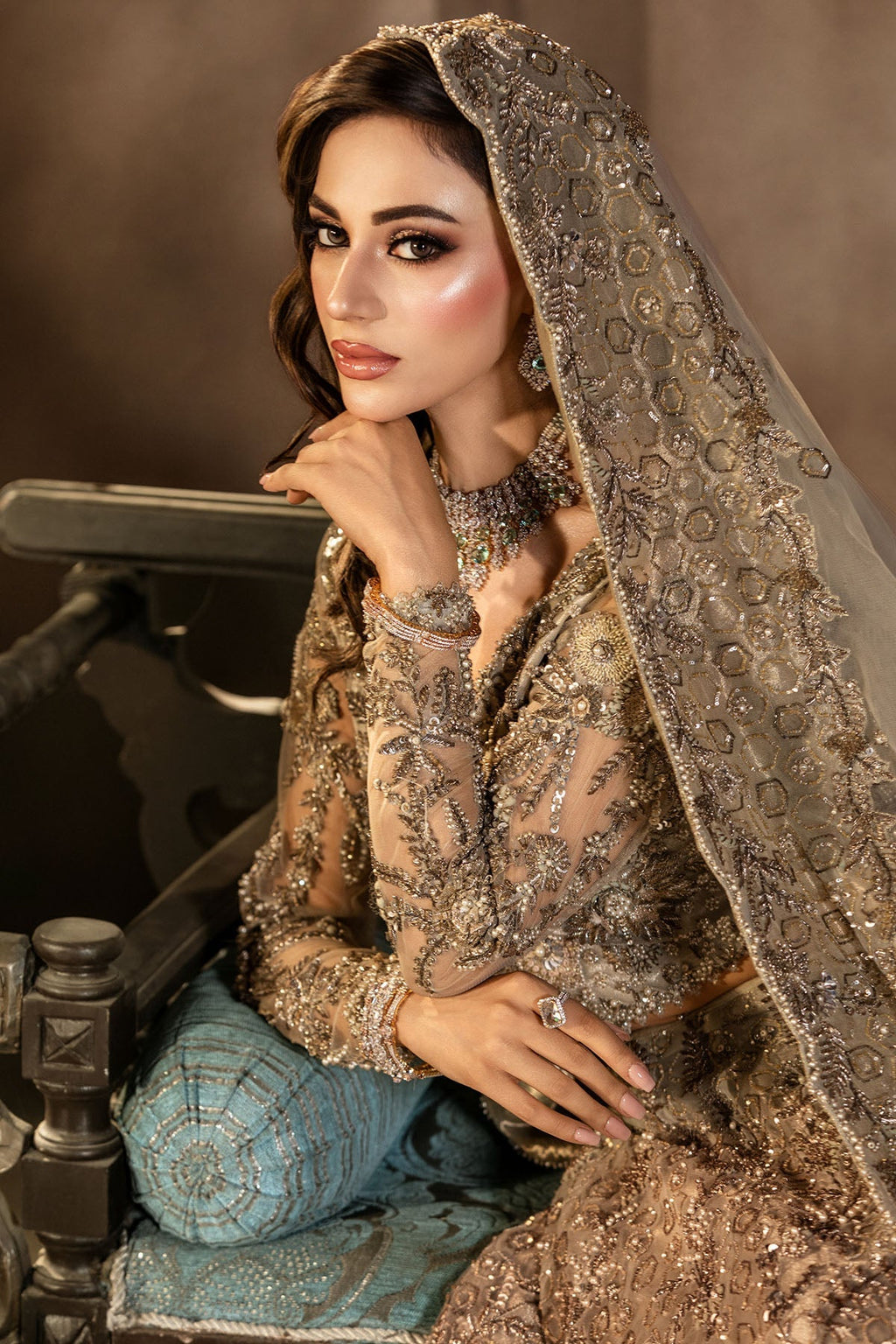 Motifz | Couture Wedding Wear | 0105-GRANDURE HAND EMBELLISHED SILK NET STITCHED