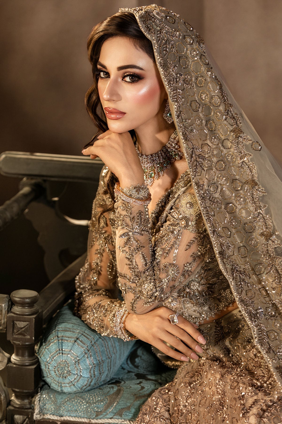 Motifz | Couture Wedding Wear | 0105-GRANDURE HAND EMBELLISHED SILK NET STITCHED