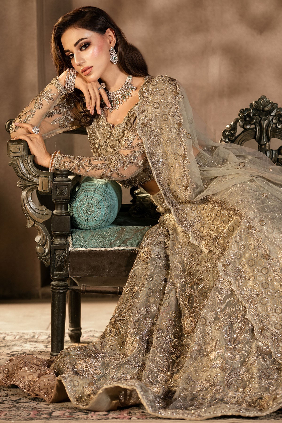 Motifz | Couture Wedding Wear | 0105-GRANDURE HAND EMBELLISHED SILK NET STITCHED