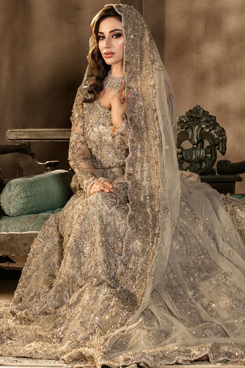 Motifz | Couture Wedding Wear | 0105-GRANDURE HAND EMBELLISHED SILK NET STITCHED