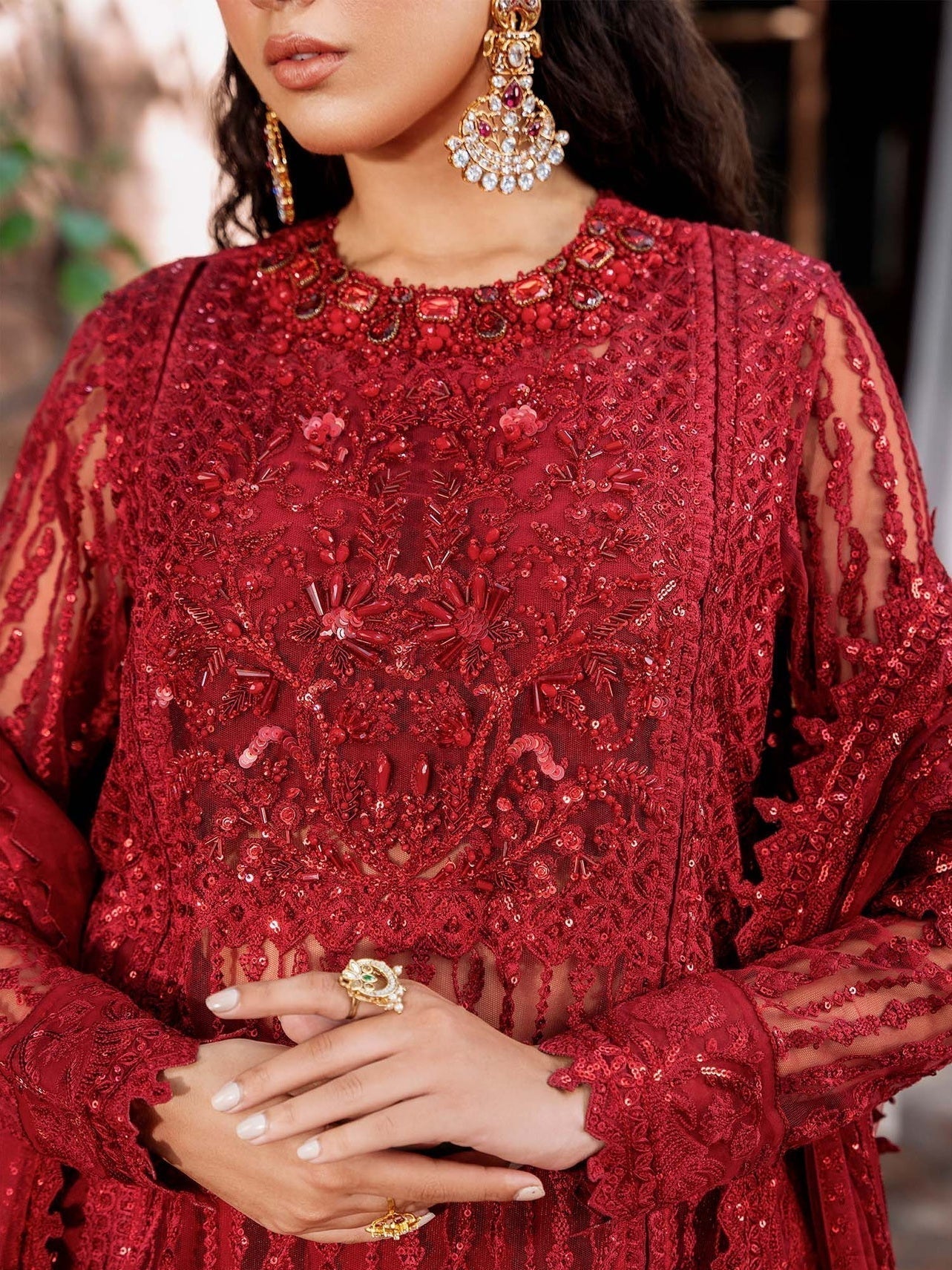 Akbar Aslam Mastani Embroidered Net 3Pc Suit - GUL MOHR - Riwayat-e-khas