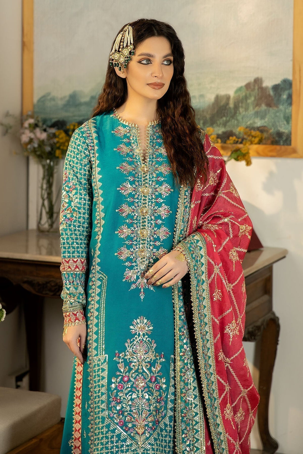 Jahaa'n Ara by Serene Embroidered Raw Silk Suit SRS-03 - Riwayat-e-khas