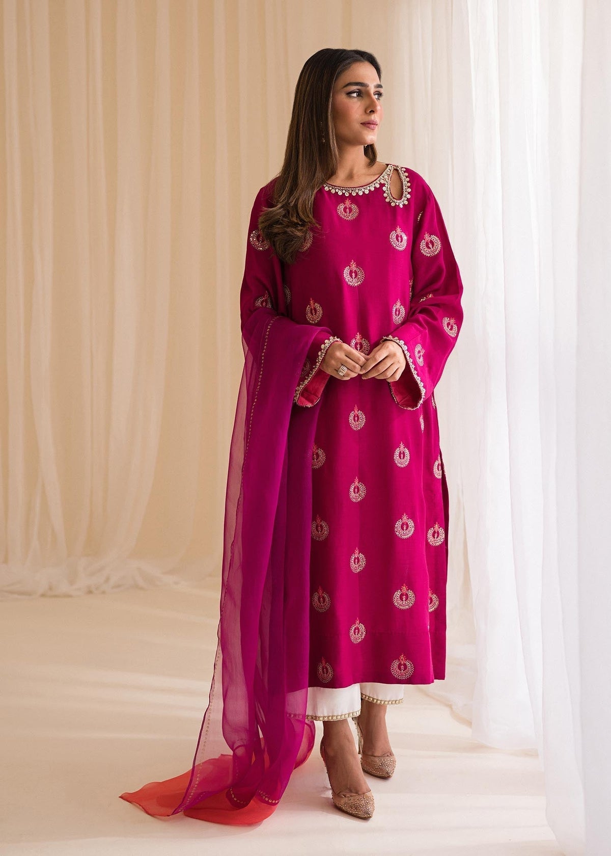 Sadaf Fawad Khan | Lyla Festive Pret | Punchy Pink - House Of Anaya