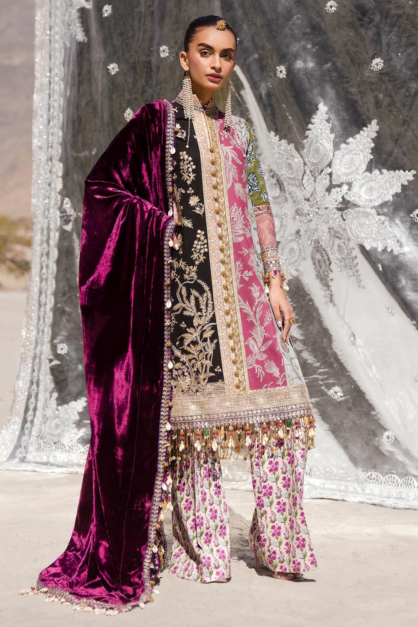 Sana Safinaz | Winter Shawl 24 | Velvet S241-006A-3CP - House Of Anaya