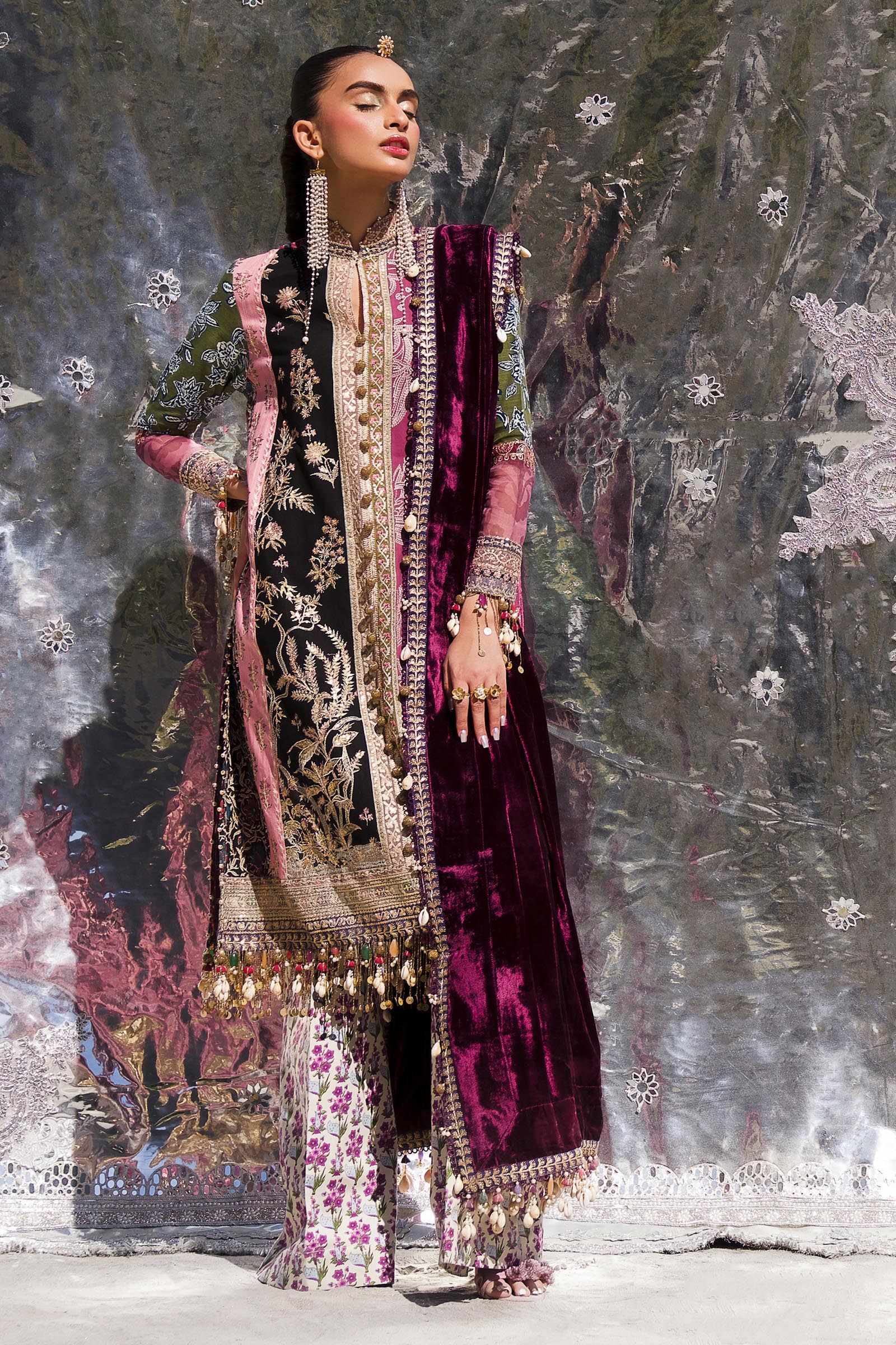 Sana Safinaz | Winter Shawl 24 | Velvet S241-006A-3CP - House Of Anaya