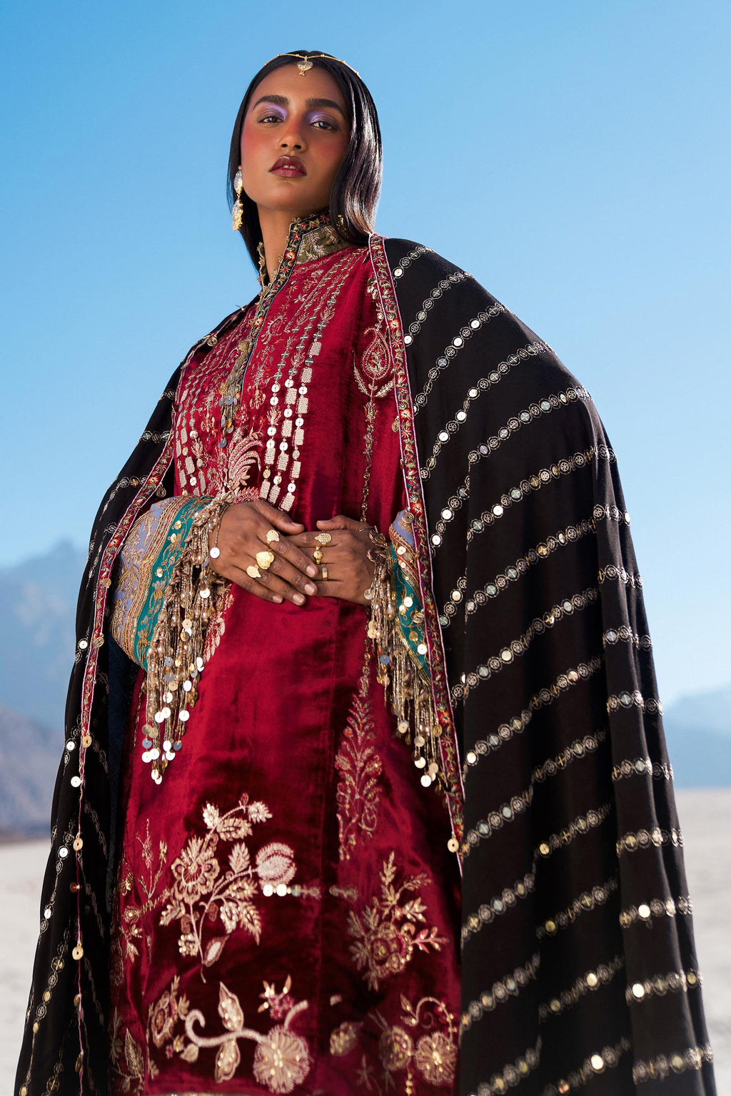 Sana Safinaz | Winter Shawl 24 | Velvet V241-002-3CP - House Of Anaya