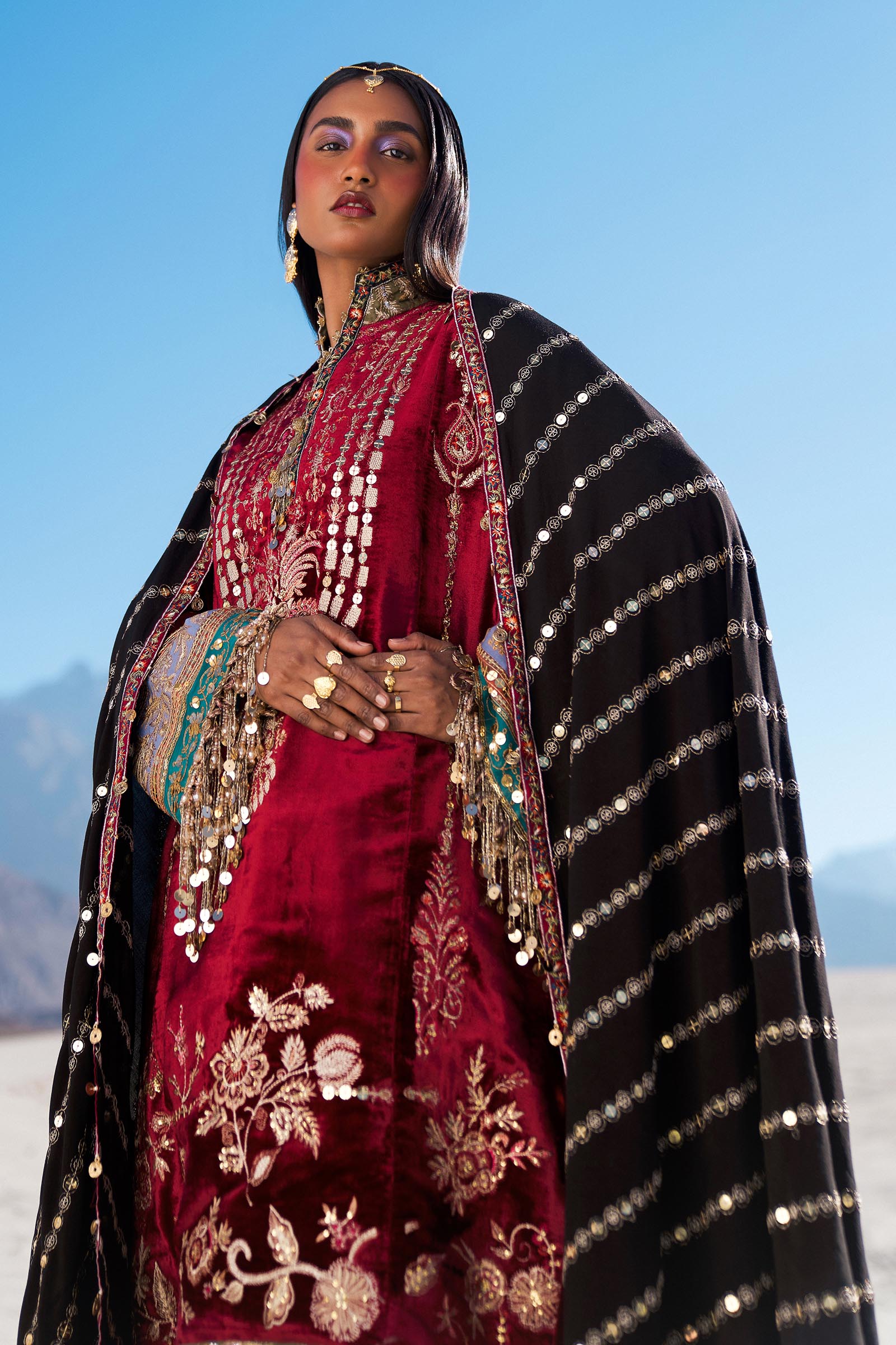 Sana Safinaz | Winter Shawl 24 | Velvet V241-002-3CP - House Of Anaya