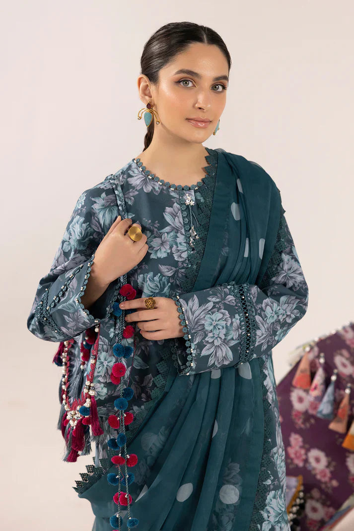 Alizeh | Sheen Lawn Prints 24 | Sea Mist - House Of Anaya