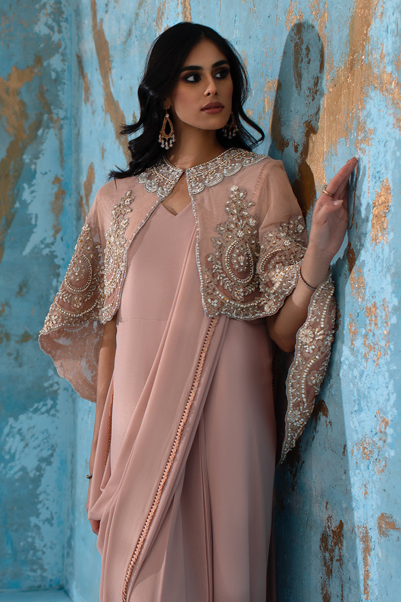 Wardha Saleem | Luxury Pret Fusion Wear | ROSALIE - FORMAL CAPE WITH DRAPE (2 PC) - Riwayat-e-Khas