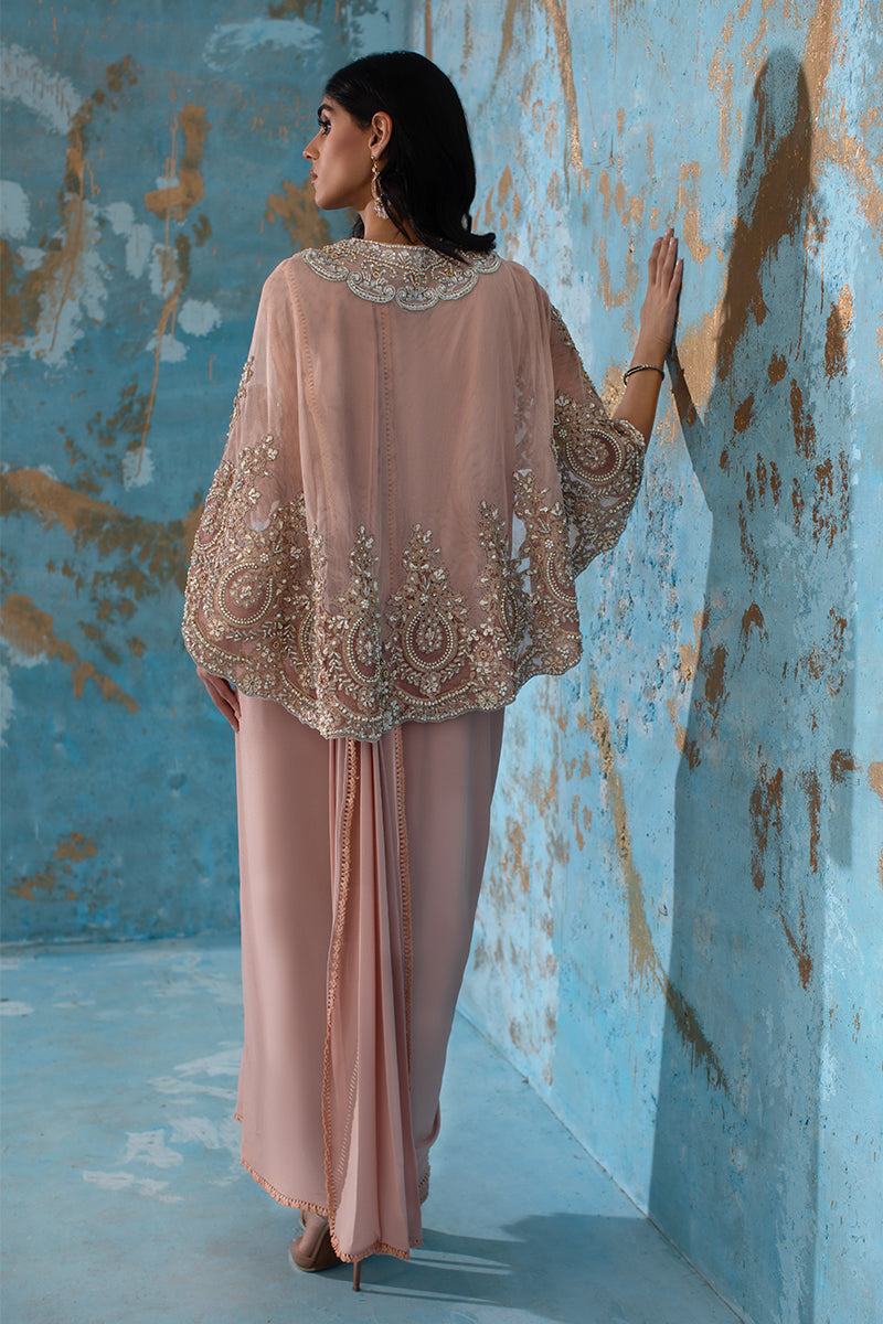 Wardha Saleem | Luxury Pret Fusion Wear | ROSALIE - FORMAL CAPE WITH DRAPE (2 PC) - Riwayat-e-Khas