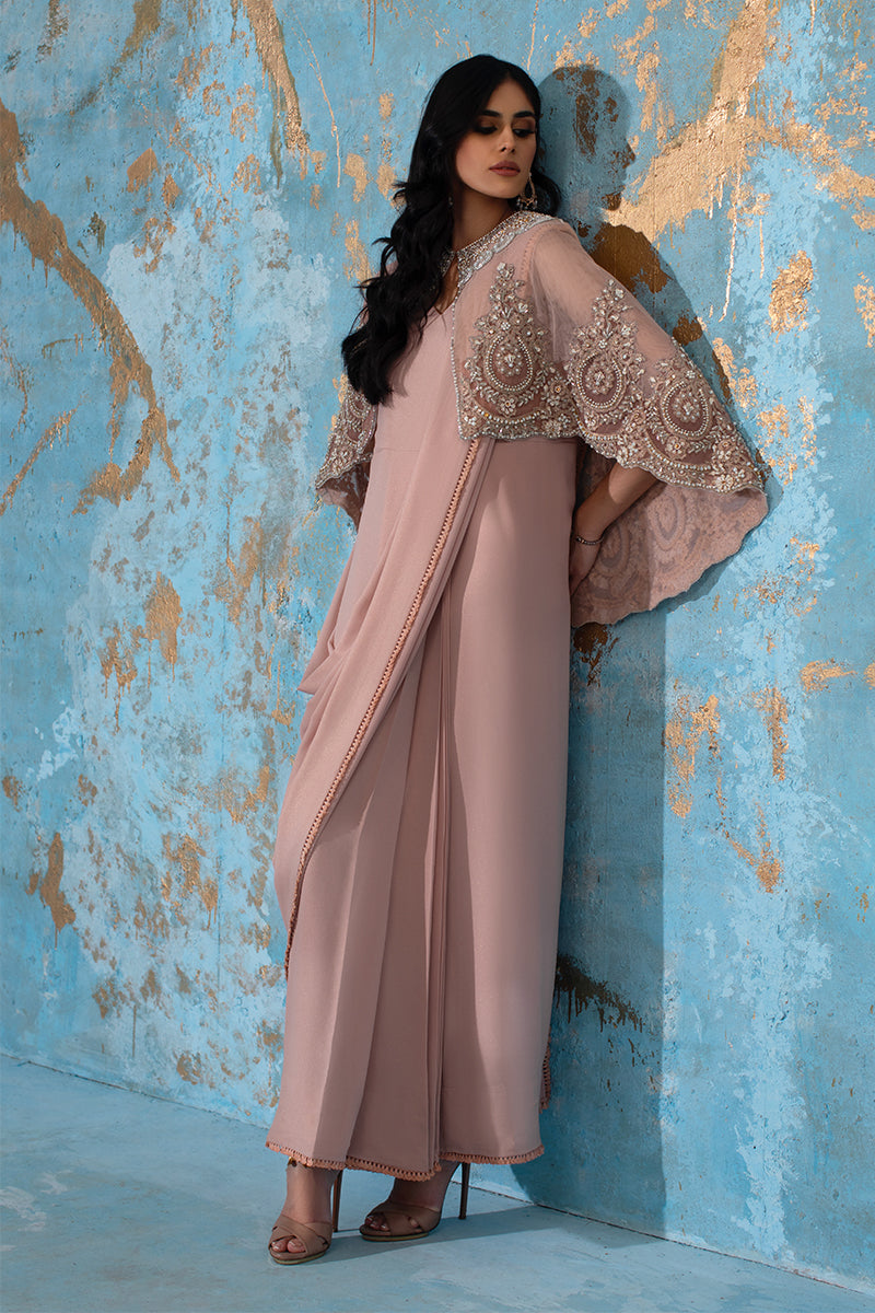 Wardha Saleem | Luxury Pret Fusion Wear | ROSALIE - FORMAL CAPE WITH DRAPE (2 PC) - Riwayat-e-Khas