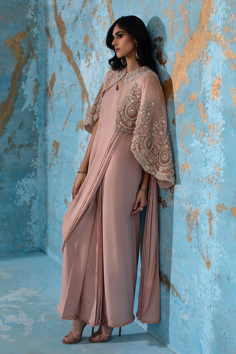 Wardha Saleem | Luxury Pret Fusion Wear | ROSALIE - FORMAL CAPE WITH DRAPE (2 PC) - Riwayat-e-Khas