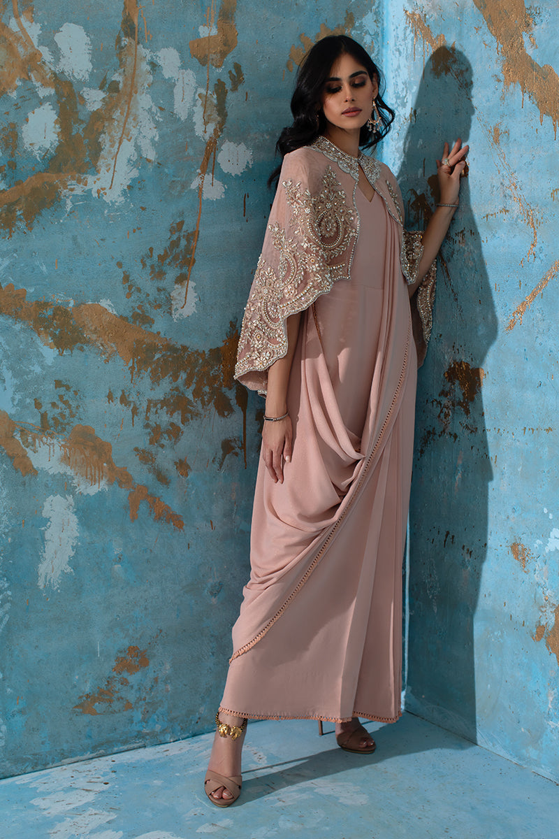Wardha Saleem | Luxury Pret Fusion Wear | ROSALIE - FORMAL CAPE WITH DRAPE (2 PC) - Riwayat-e-Khas