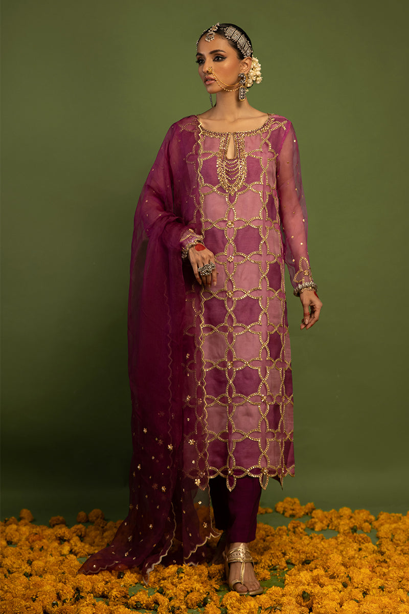 Wardha Saleem | Luxury Pret Traditional Wear | SARAAB - PLUM HEAVY (2 PC) - Riwayat-e-Khas