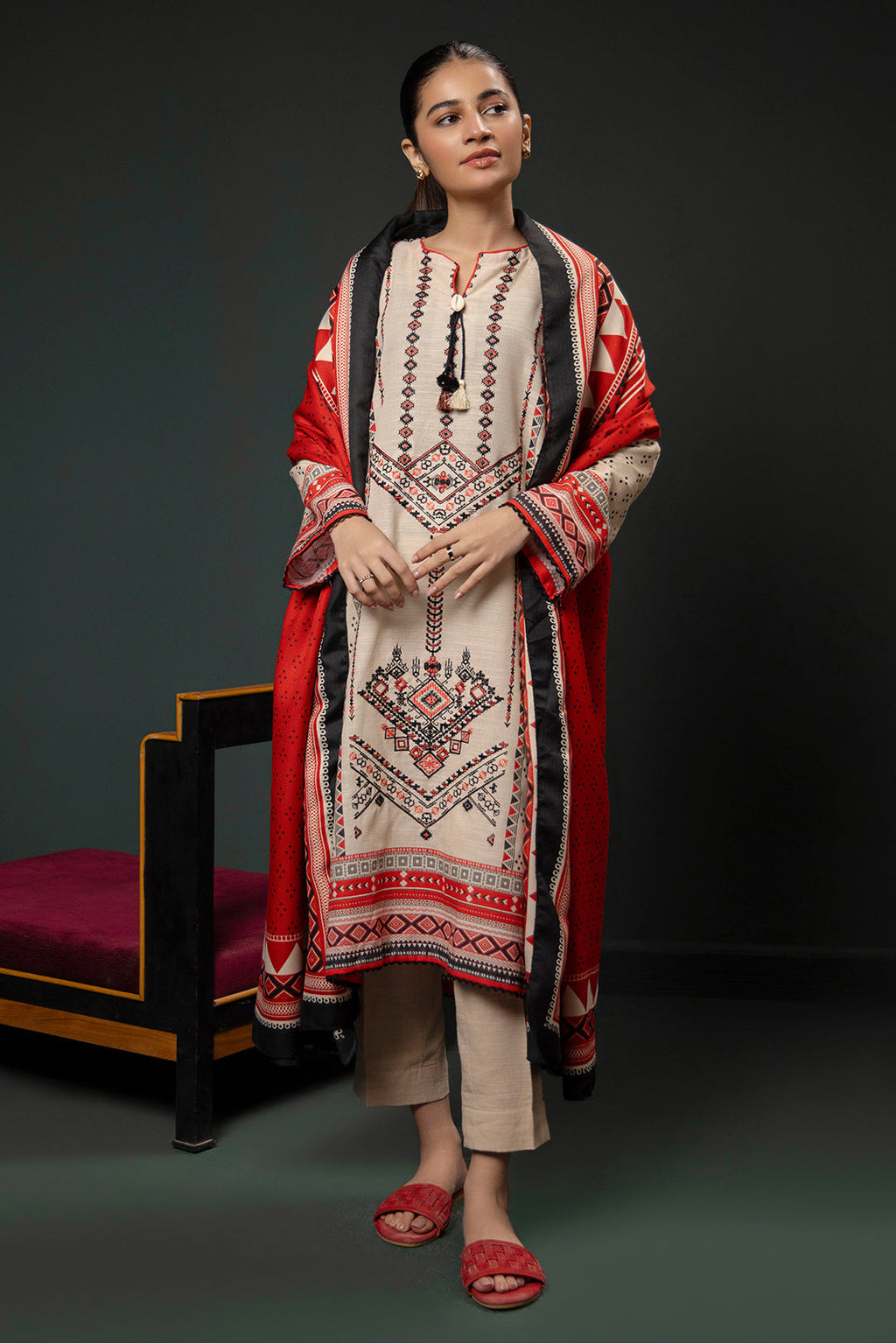 Zellbury | Winter Pret | Embroidered Kurta Shawl - 2937 - Libasekhas