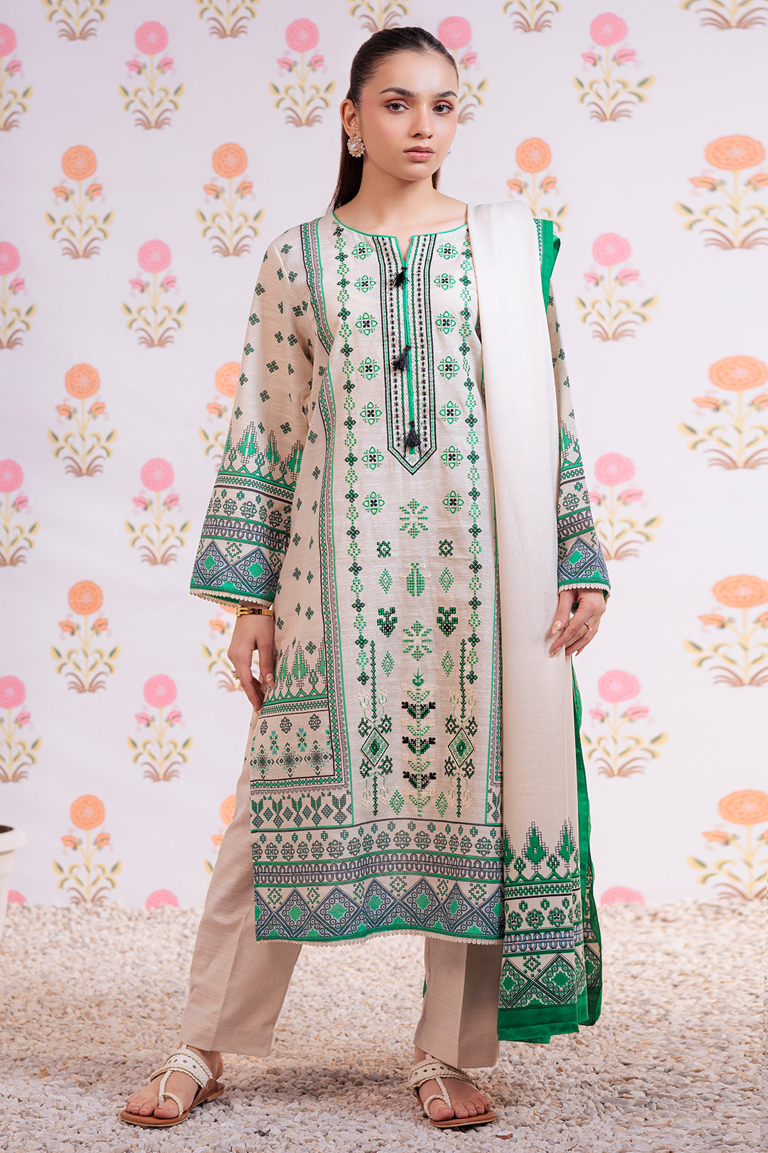 Zellbury | Winter Pret | Embroidered Kurta Dupatta Trouser - 3075 - Libasekhas