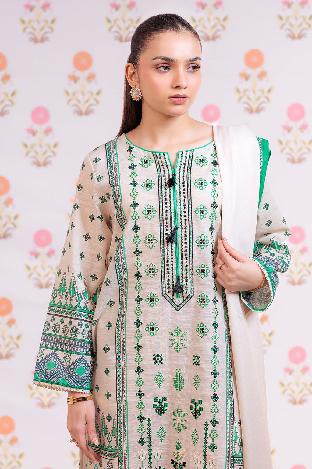 Zellbury | Winter Pret | Embroidered Kurta Dupatta Trouser - 3075 - Libasekhas