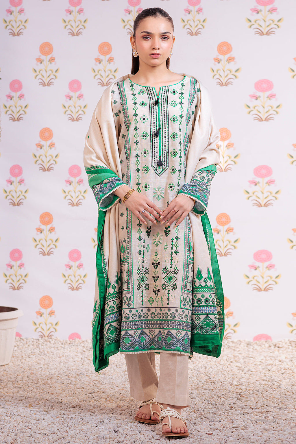 Zellbury | Winter Pret | Embroidered Kurta Dupatta Trouser - 3075 - Libasekhas