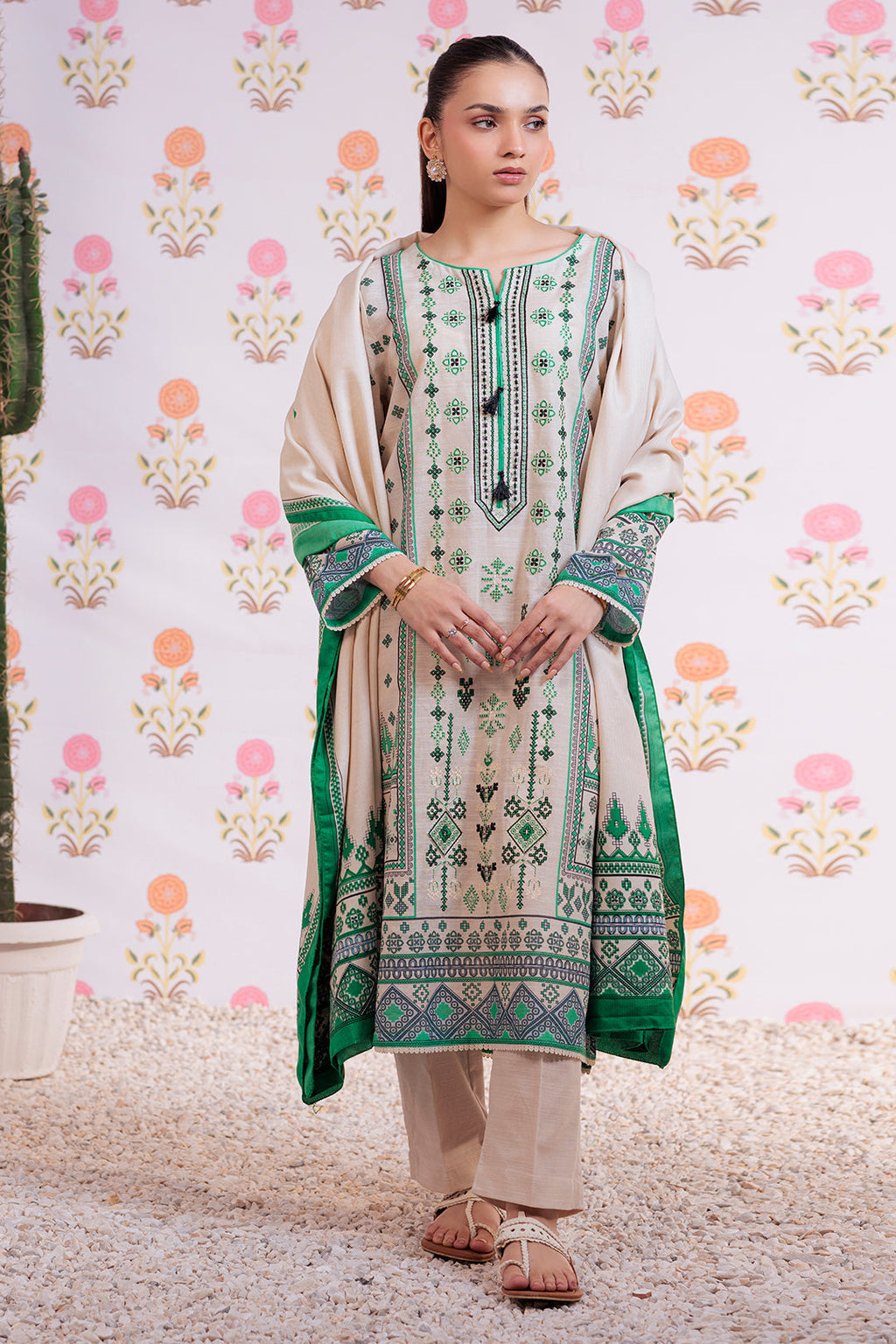 Zellbury | Winter Pret | Embroidered Kurta Dupatta Trouser - 3075 - Libasekhas