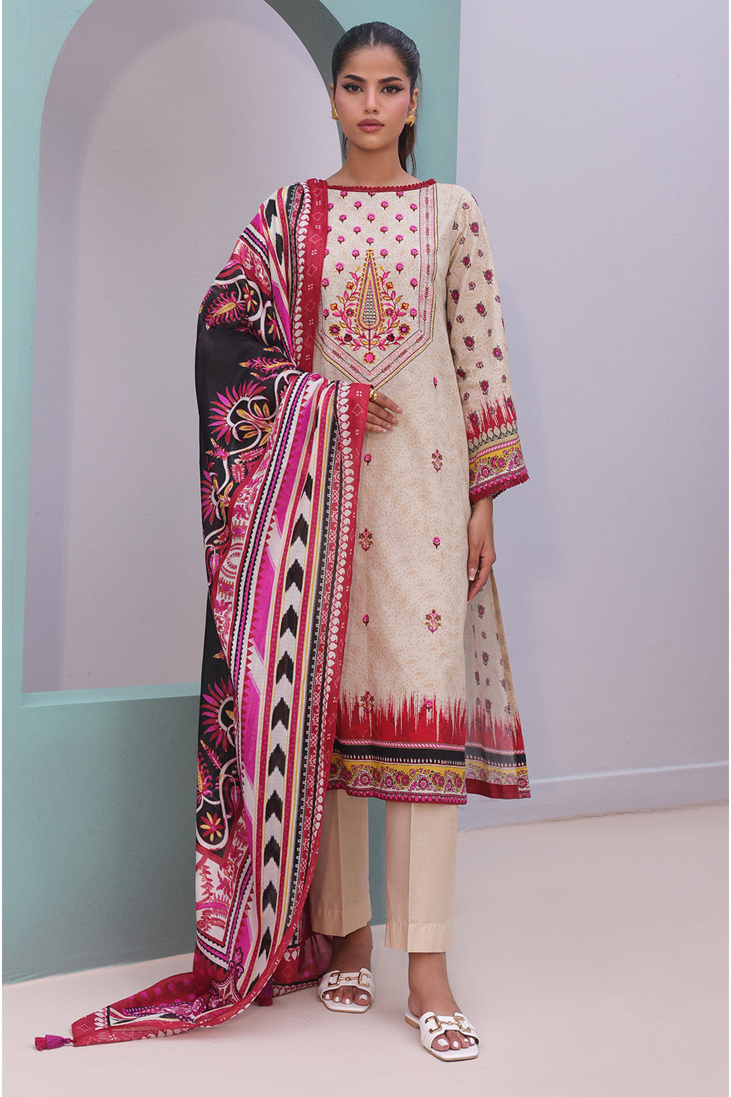 Zellbury | Unstitched 2 Piece Cambric | Embroidered Shirt Dupatta - 0022 - Libasekhas