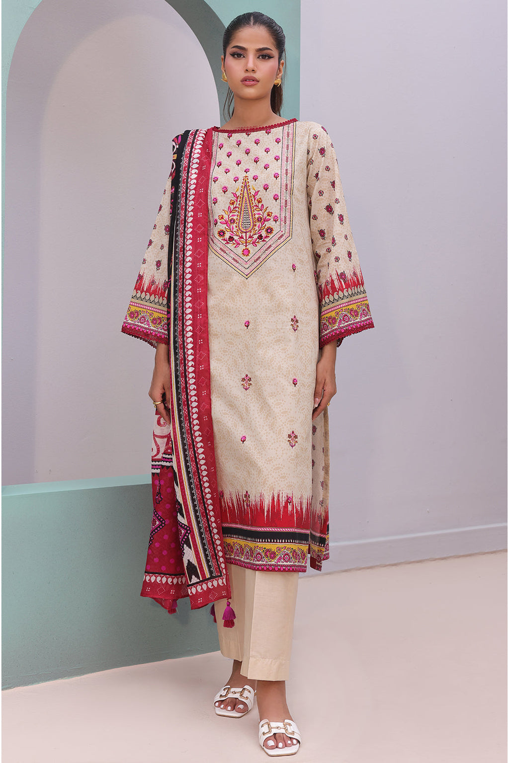 Zellbury | Unstitched 2 Piece Cambric | Embroidered Shirt Dupatta - 0022 - Libasekhas