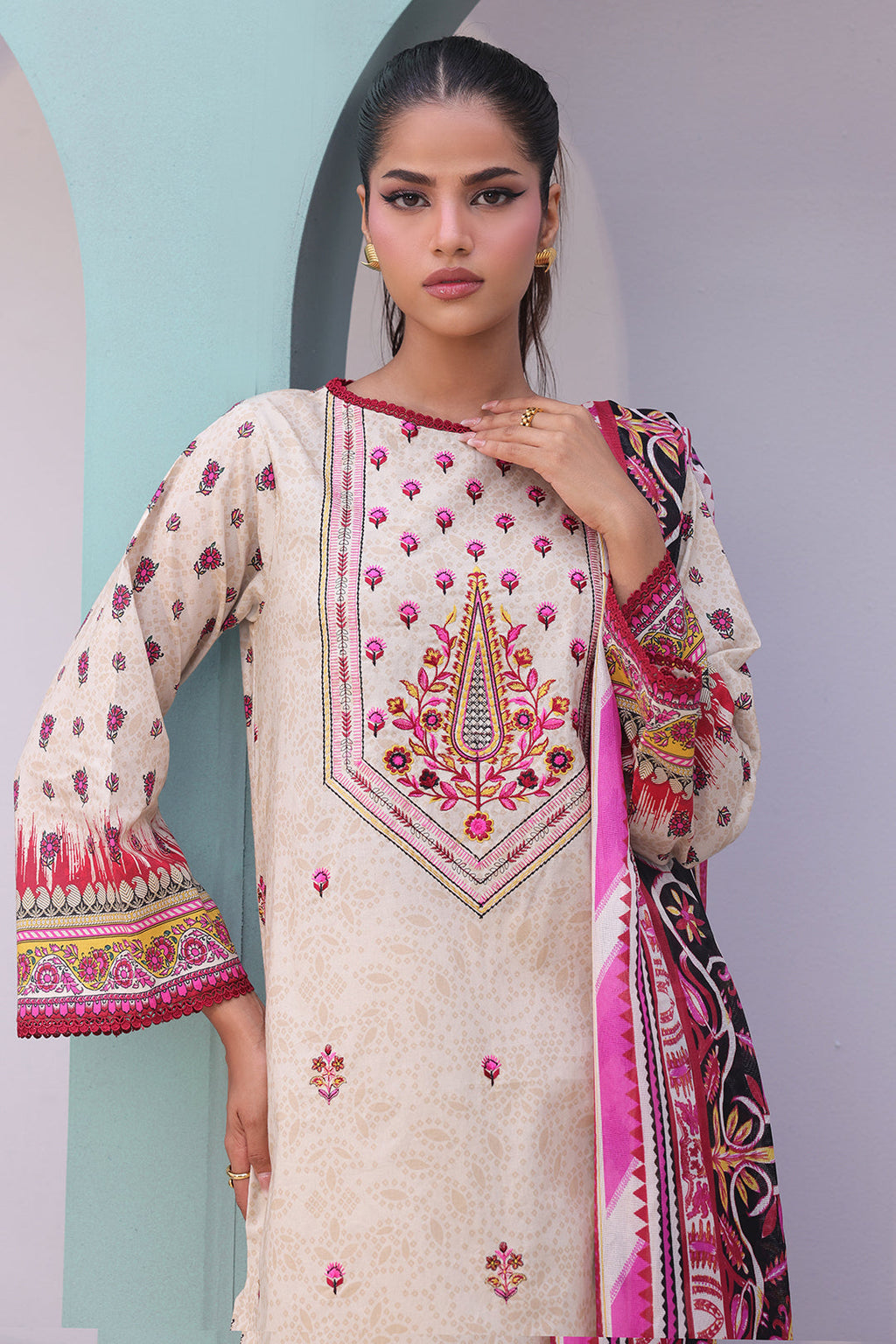 Zellbury | Unstitched 2 Piece Cambric | Embroidered Shirt Dupatta - 0022 - Libasekhas