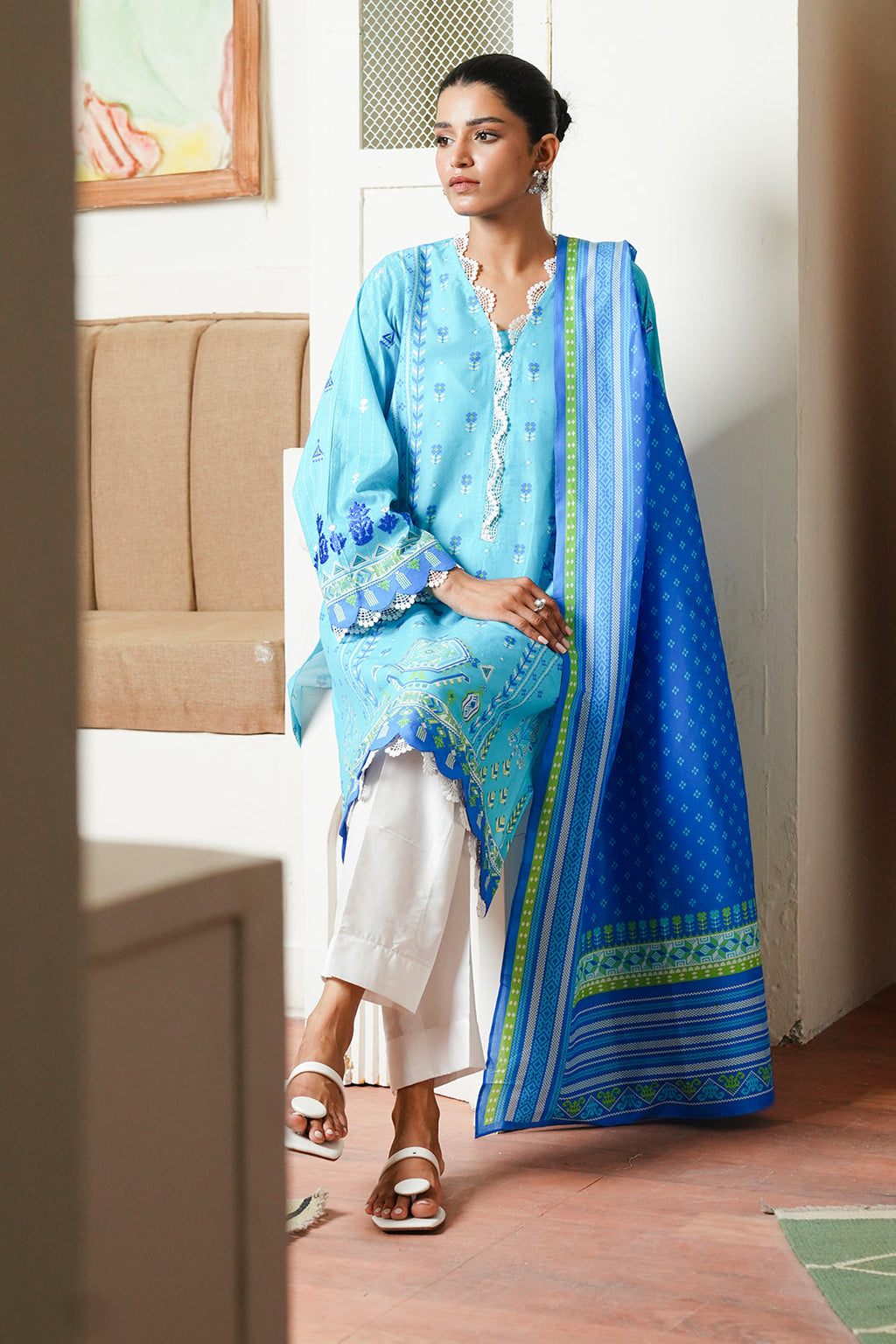 Zellbury | Unstitched 2 Piece Cambric | Embroidered Shirt Dupatta - 0028 - Libasekhas