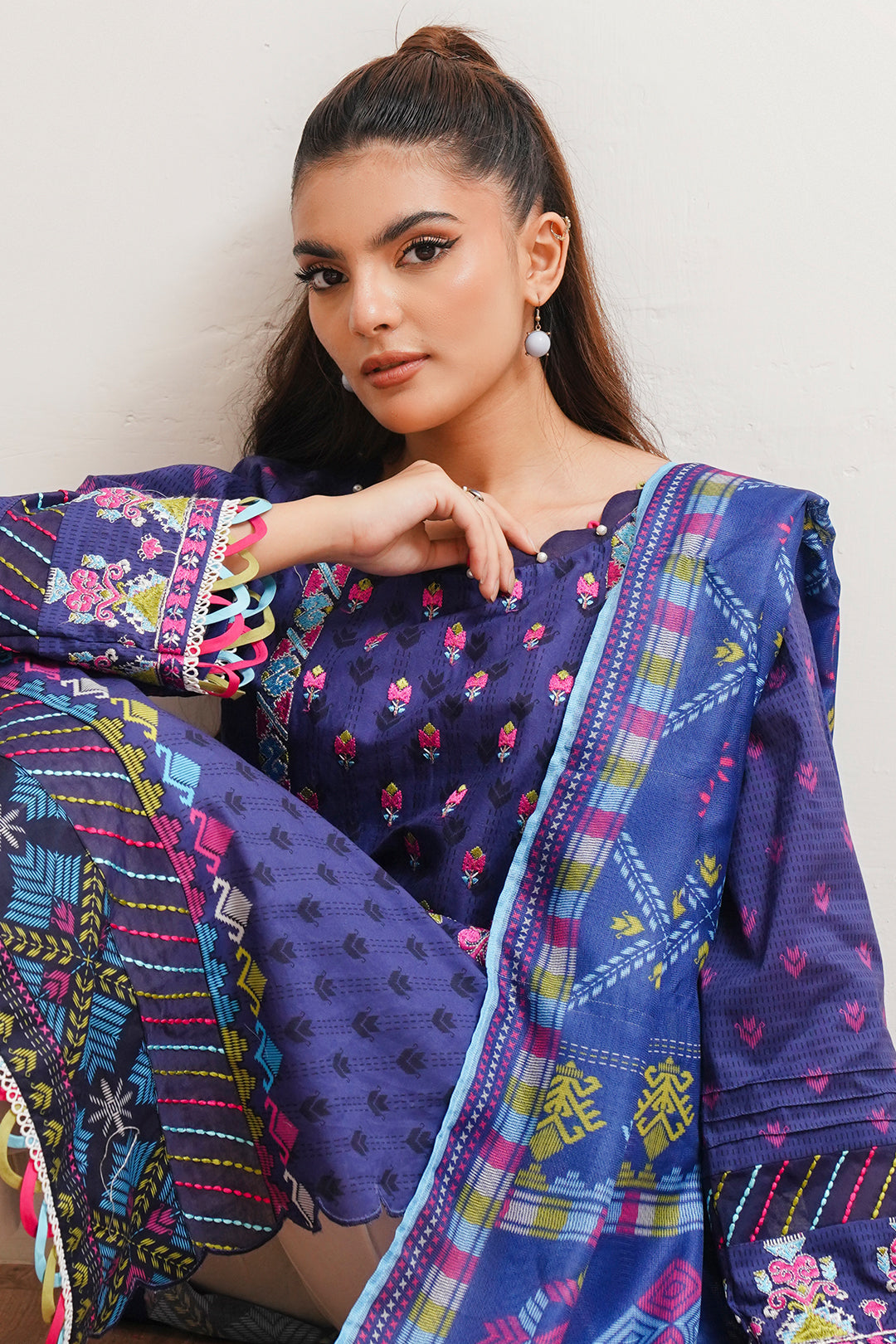 Zellbury | Unstitched 2 Piece Cambric | Embroidered Shirt Dupatta - 0108 - Libasekhas