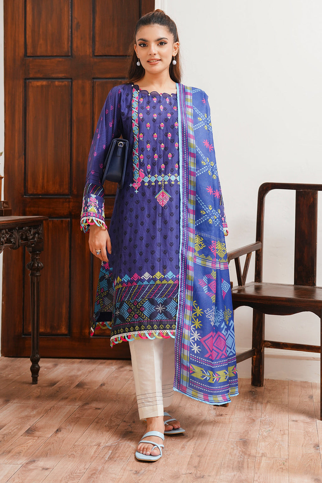 Zellbury | Unstitched 2 Piece Cambric | Embroidered Shirt Dupatta - 0108 - Libasekhas