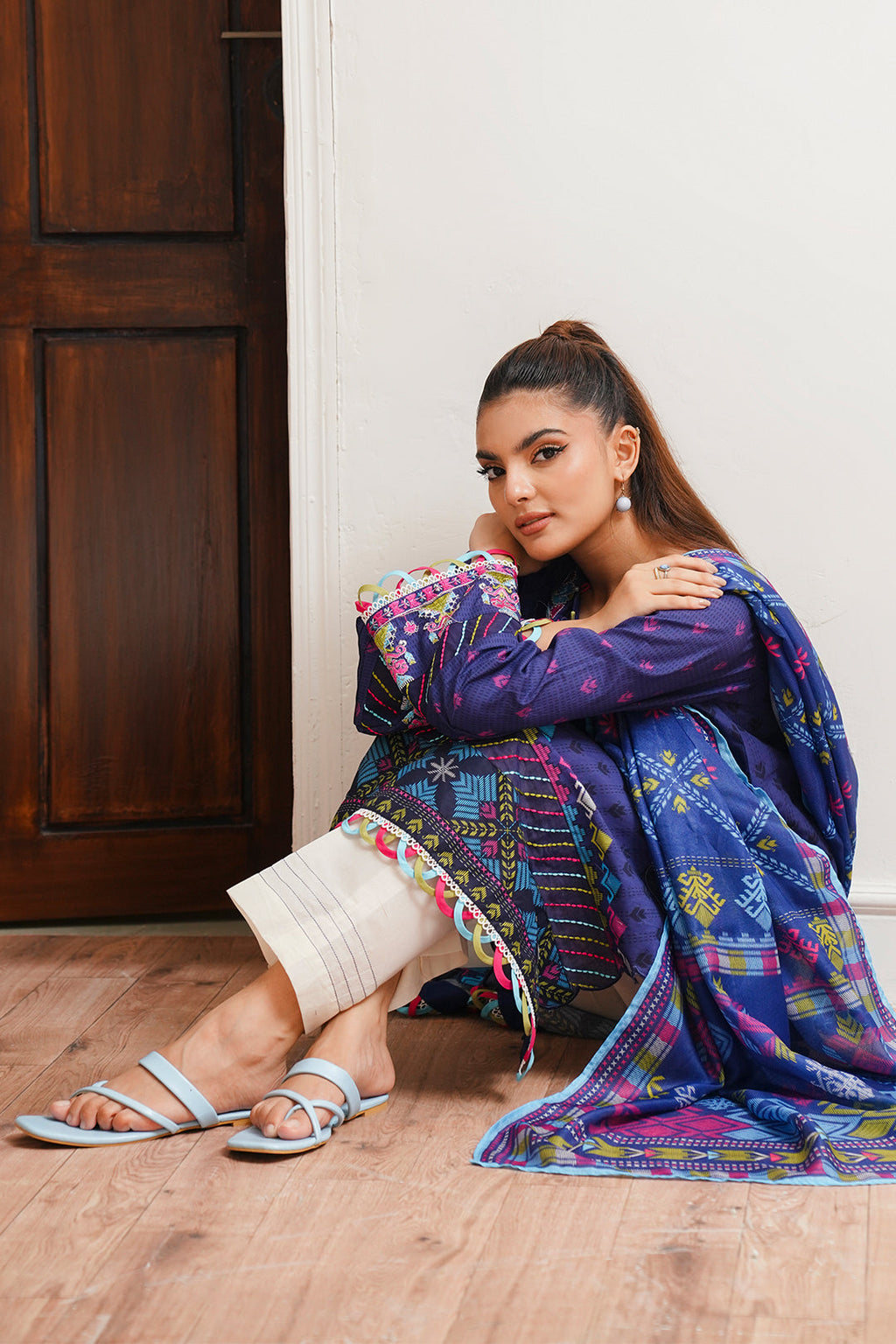 Zellbury | Unstitched 2 Piece Cambric | Embroidered Shirt Dupatta - 0108 - Libasekhas
