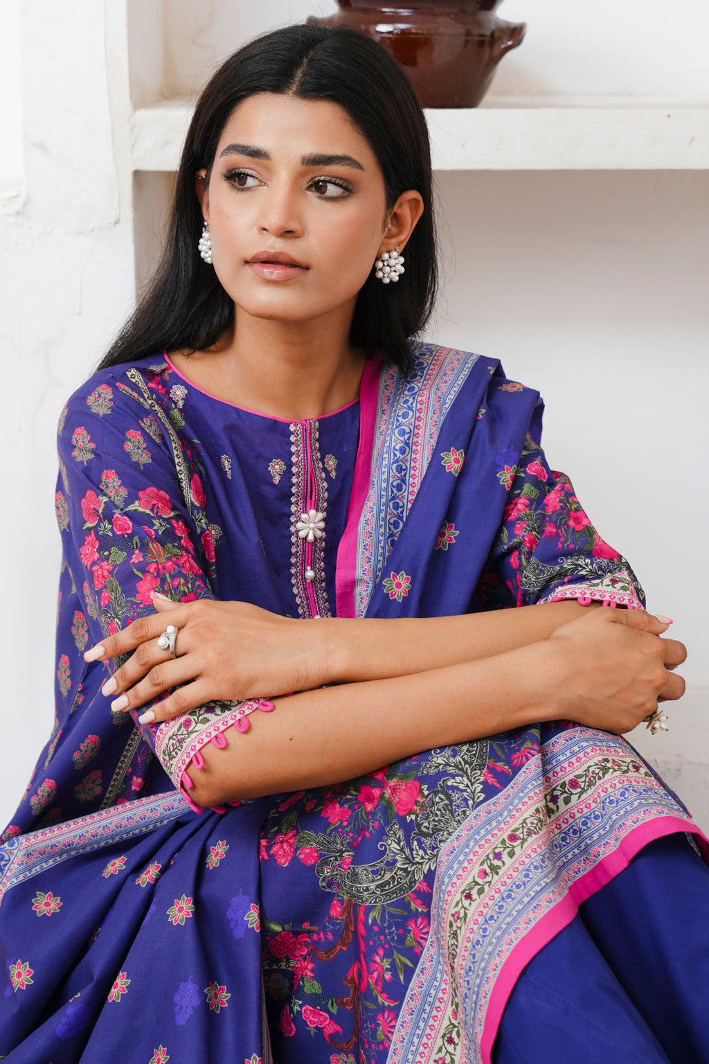 Zellbury | Unstitched 2 Piece Cambric | Embroidered Shirt Dupatta - 0110 - Libasekhas