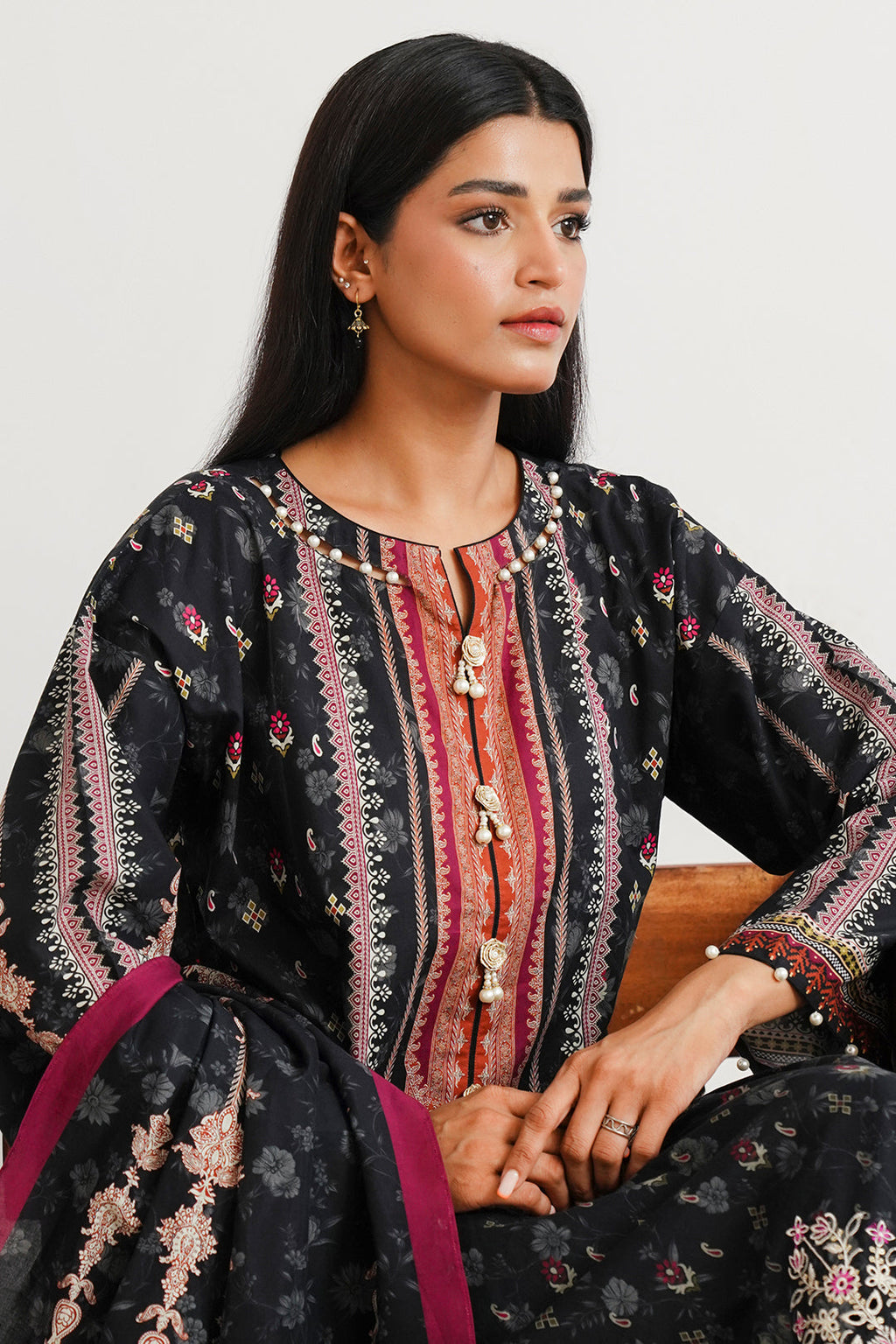 Zellbury | Unstitched 3 Piece Cambric | Embroidered Shirt Shalwar Dupatta - 0063 - Libasekhas
