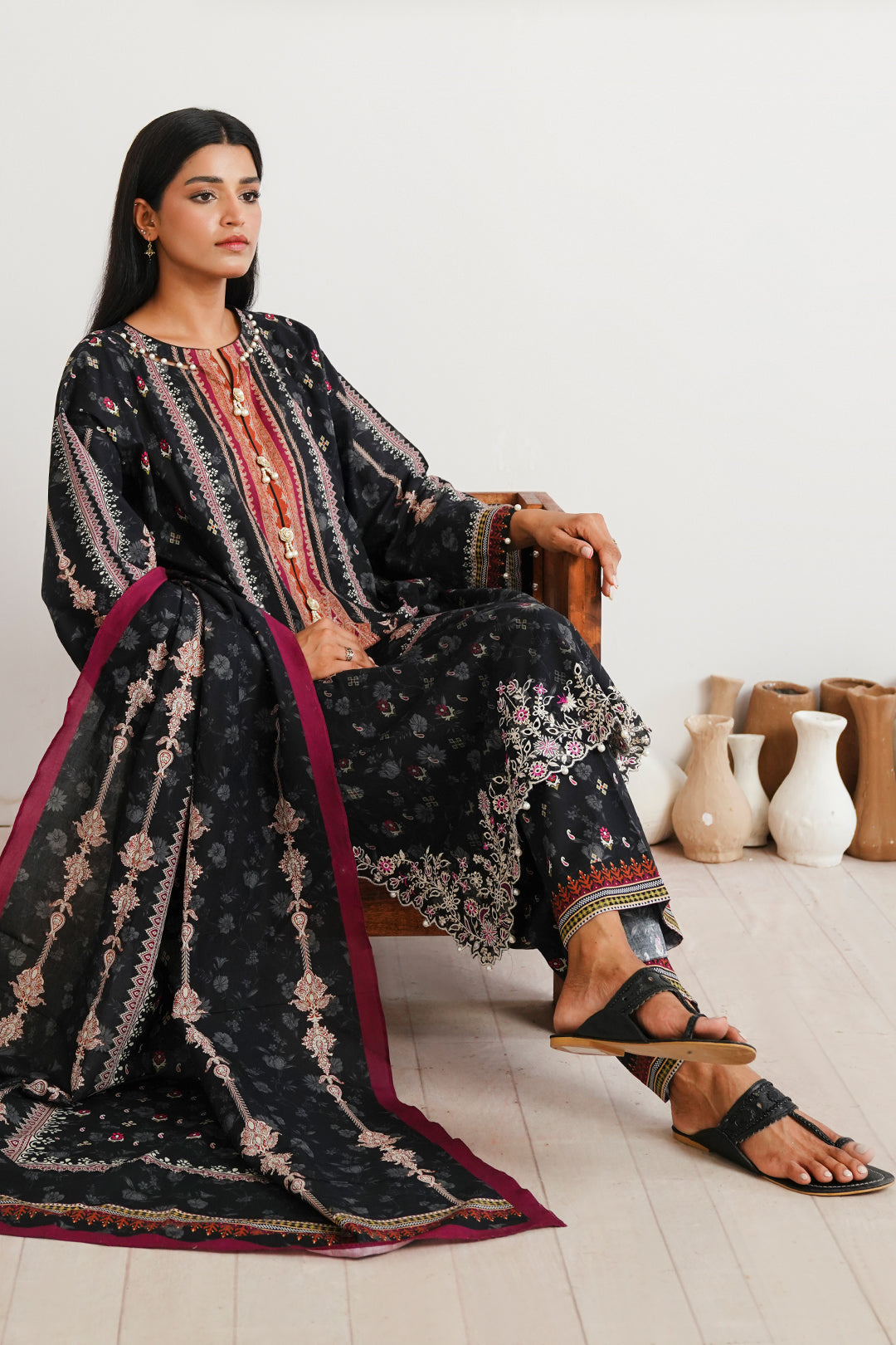 Zellbury | Unstitched 3 Piece Cambric | Embroidered Shirt Shalwar Dupatta - 0063 - Libasekhas