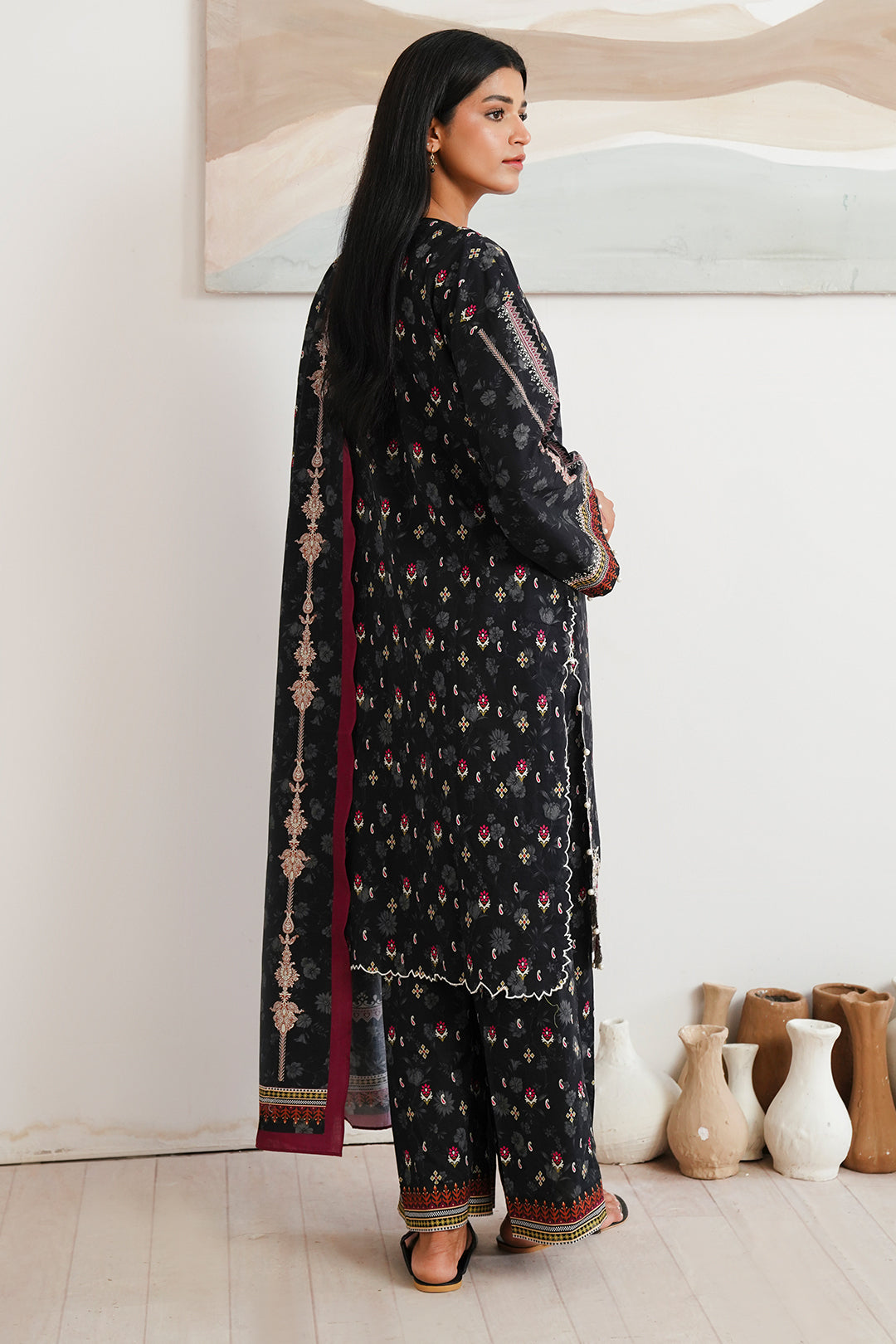 Zellbury | Unstitched 3 Piece Cambric | Embroidered Shirt Shalwar Dupatta - 0063 - Libasekhas