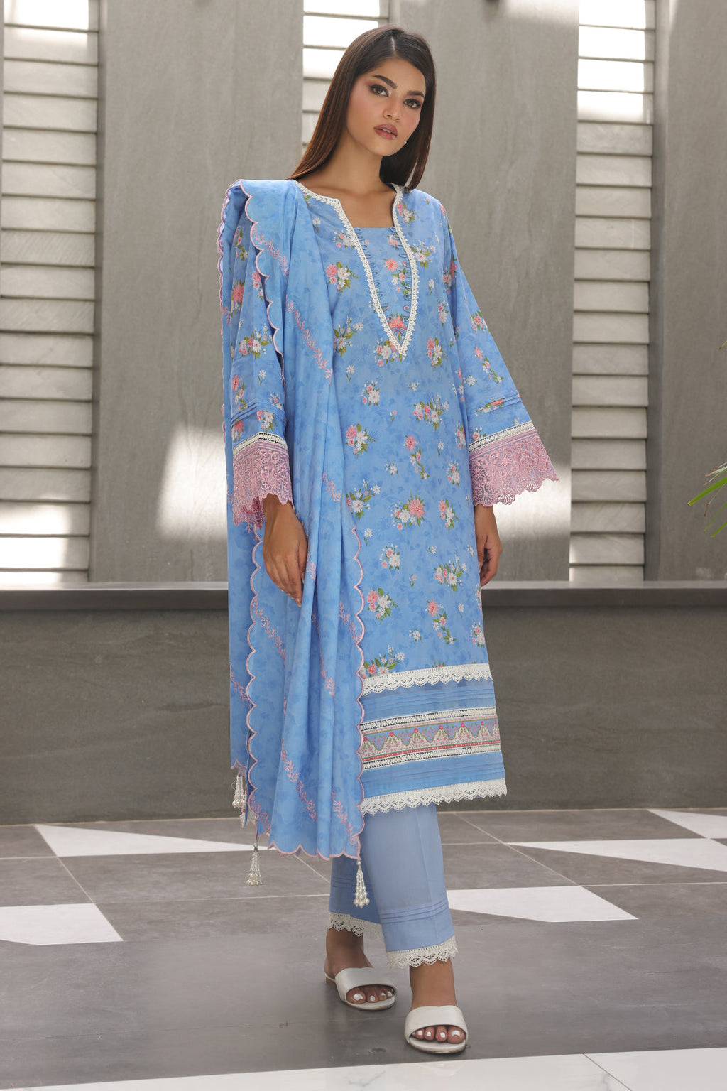 Zellbury | Unstitched 3 Piece Cambric | Embroidered Shirt Shalwar Dupatta - 0068 - Libasekhas
