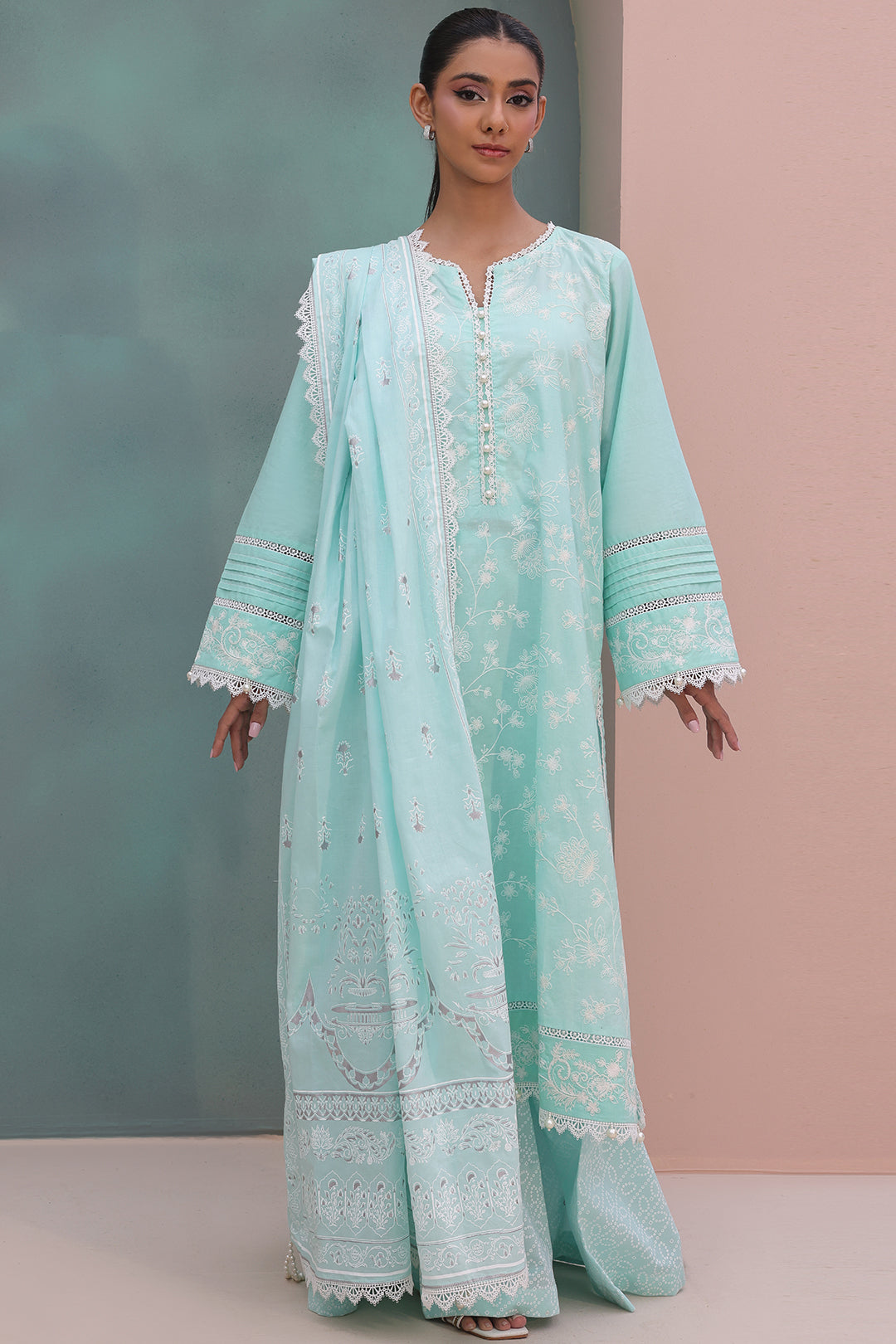 Zellbury | Unstitched 3 Piece Cambric | Embroidered Shirt Shalwar Dupatta - 0073 - Libasekhas